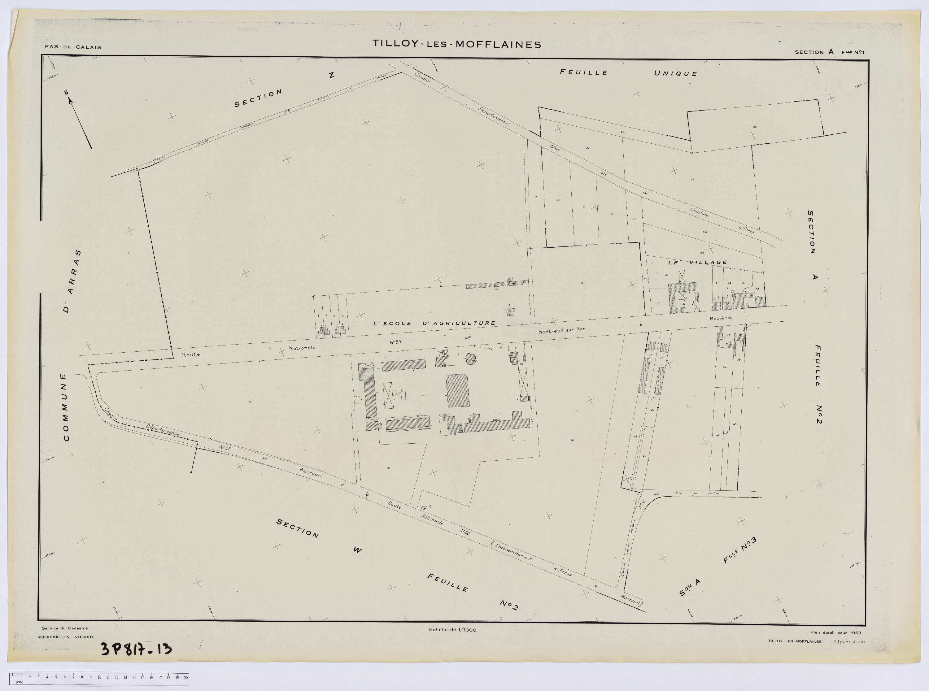 Tilloy-lès-Mofflaines - Section A, feuille 1.