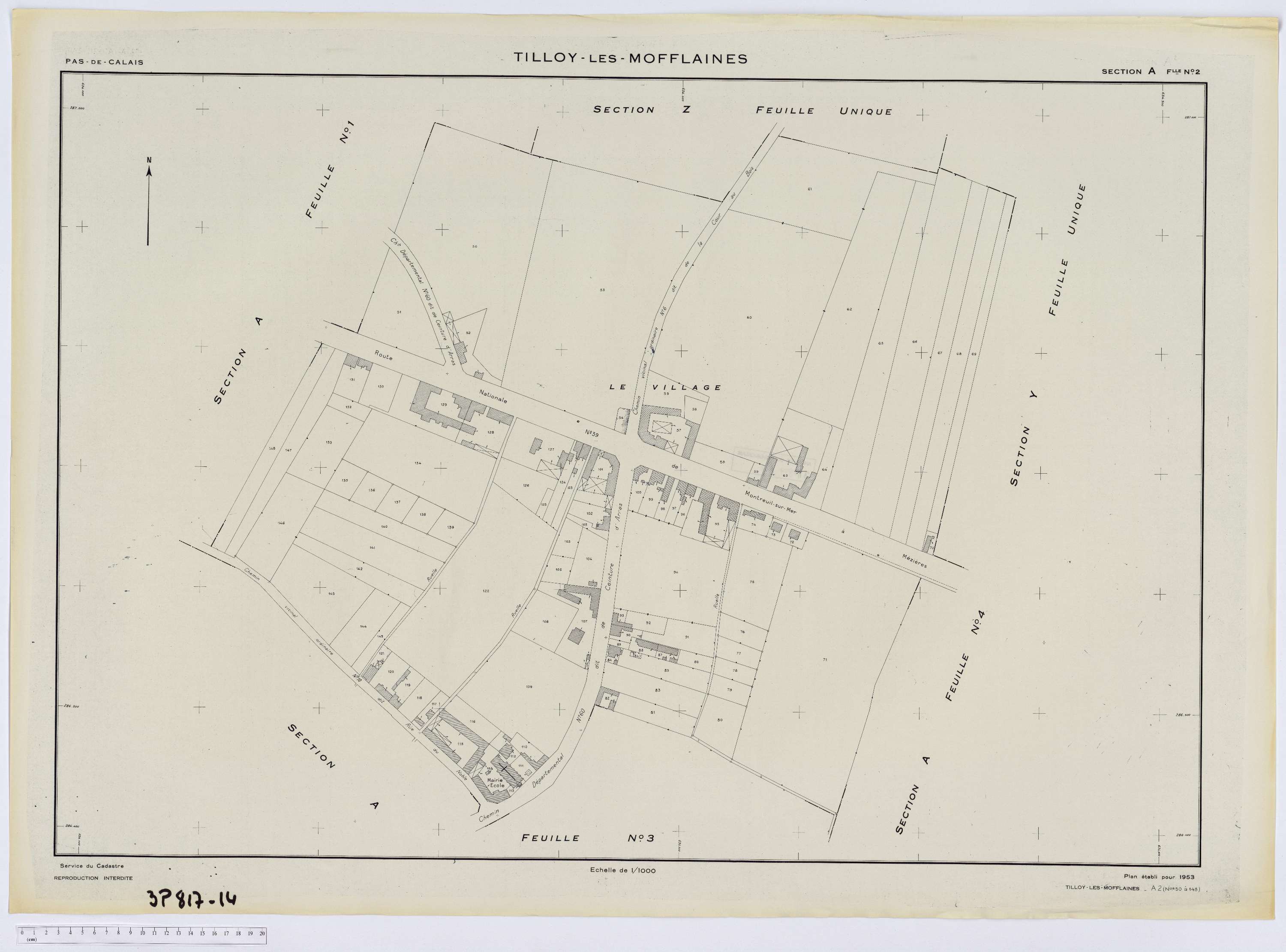 Tilloy-lès-Mofflaines - Section A, feuille 2.