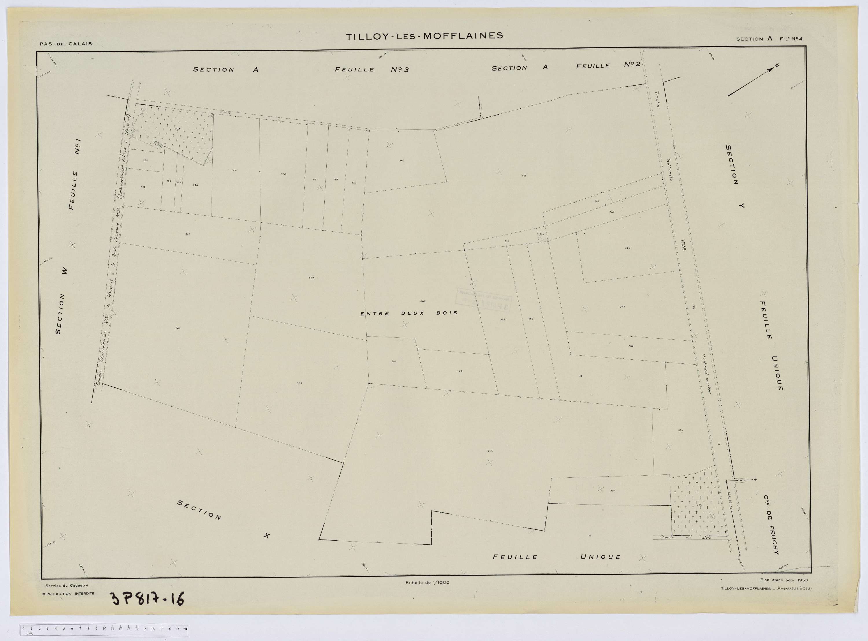 Tilloy-lès-Mofflaines - Section A, feuille 3.