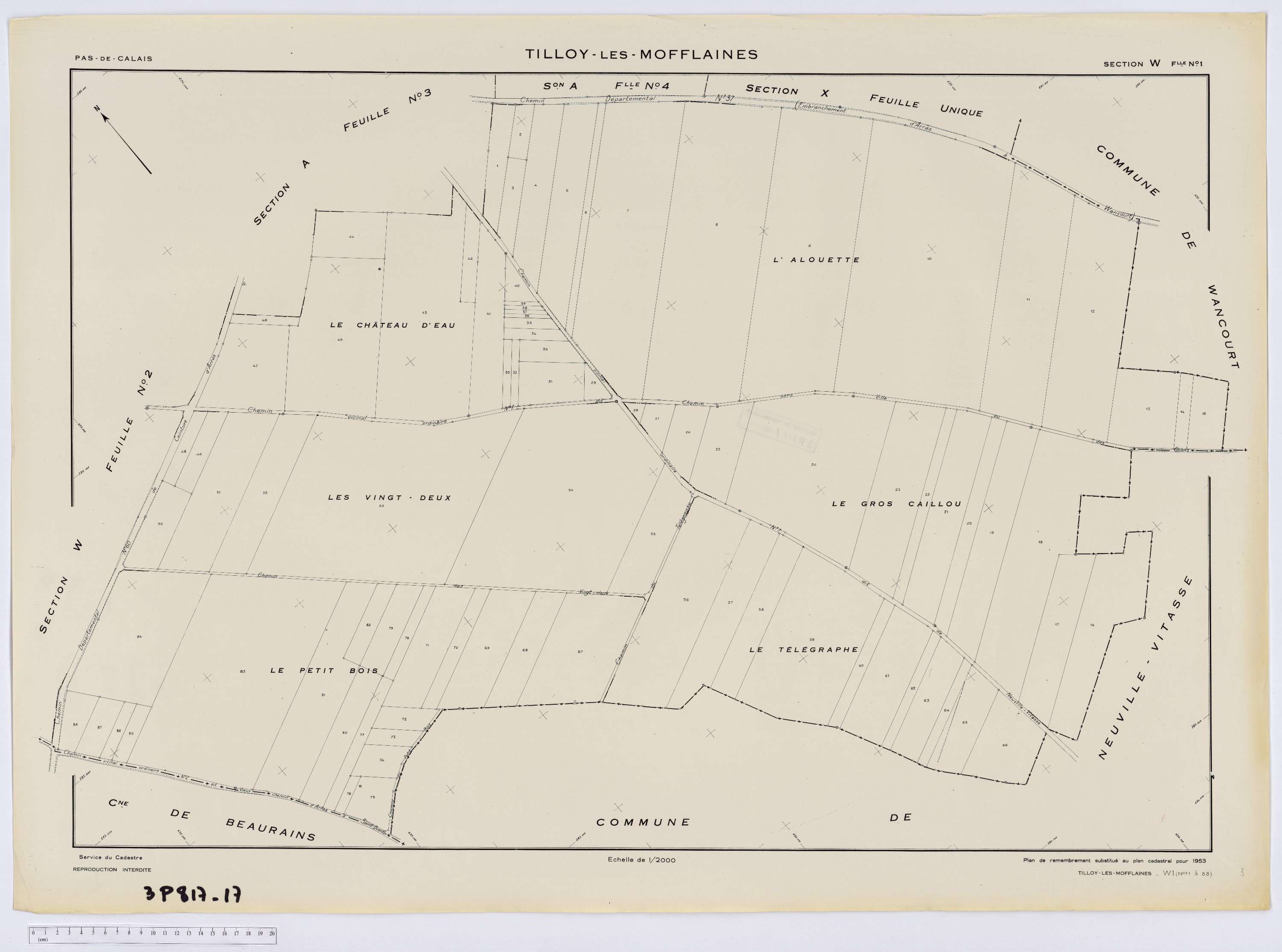Tilloy-lès-Mofflaines - Section A, feuille 4.