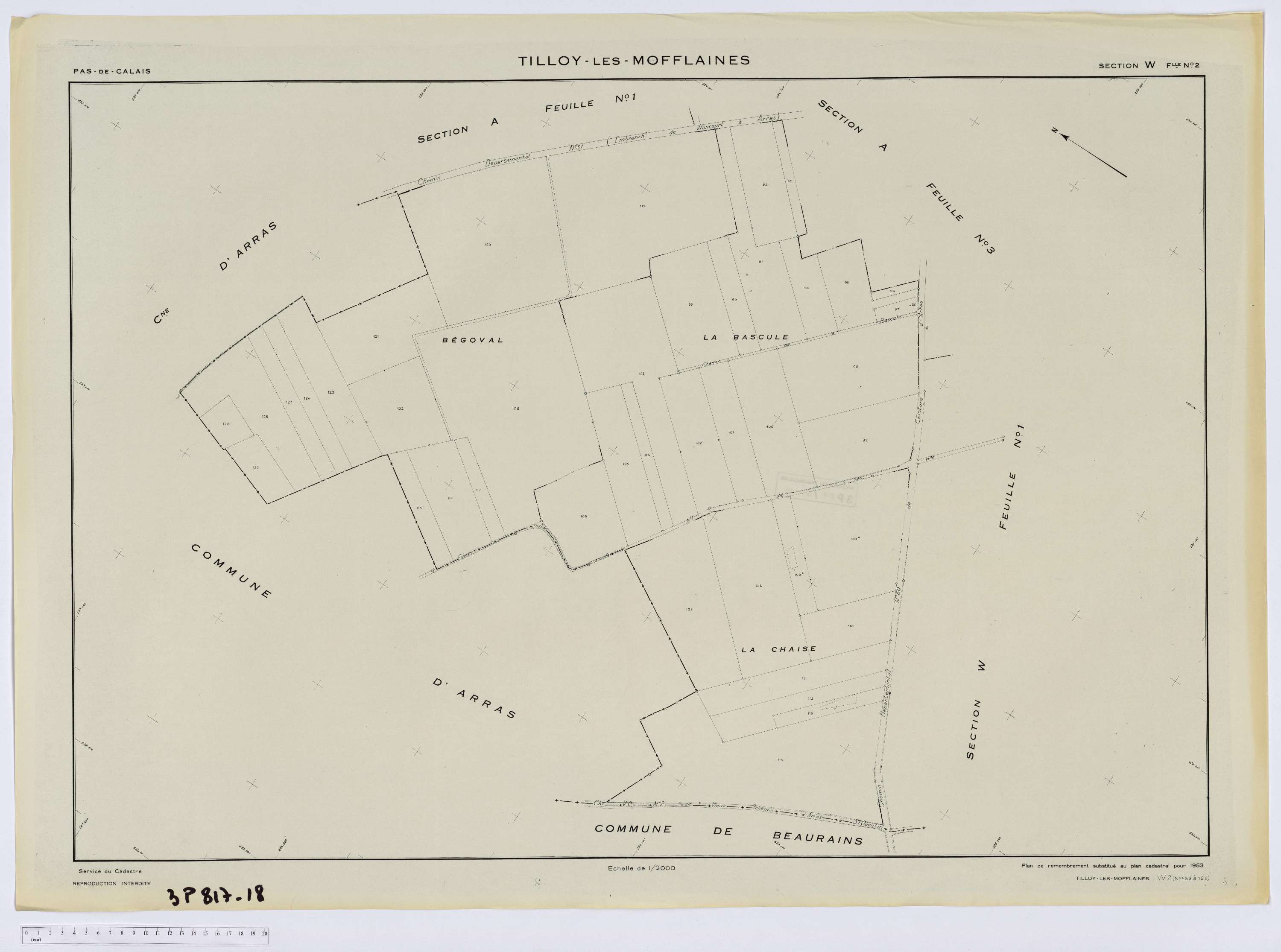 Tilloy-lès-Mofflaines - Section W, feuille 2.