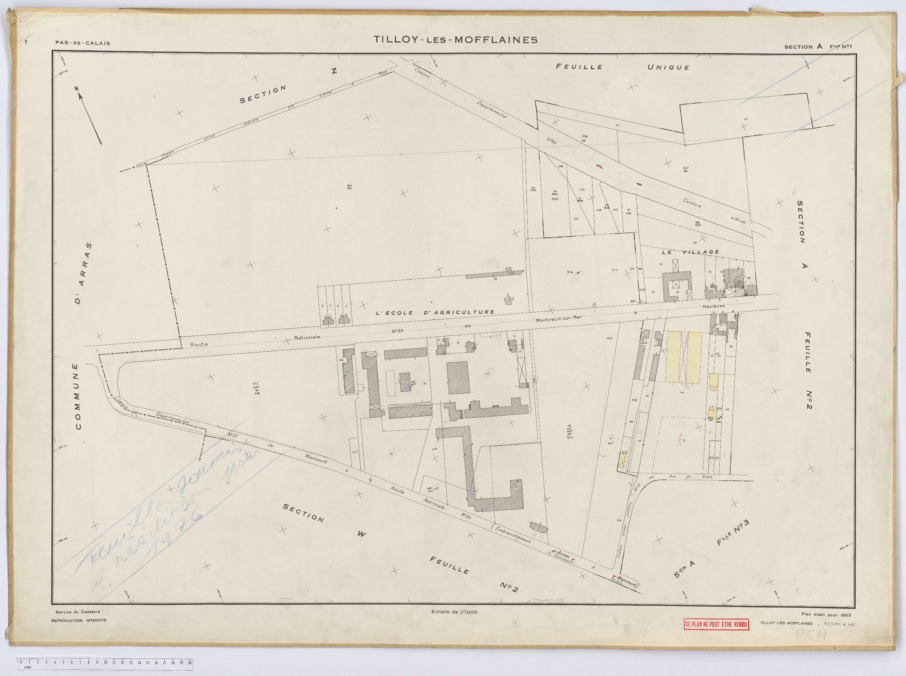Tilloy-lès-Mofflaines - Section A, feuille 1.