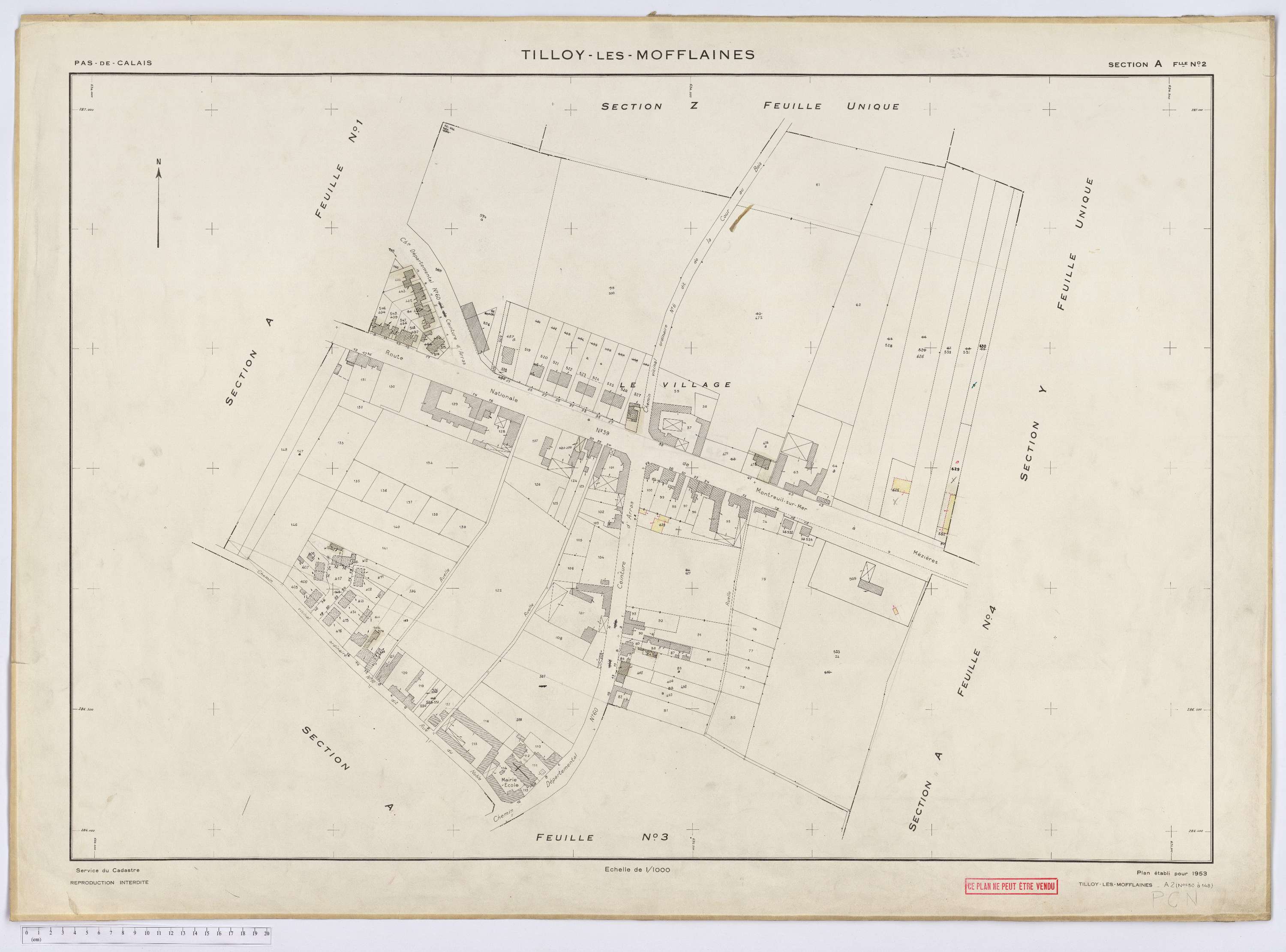 Tilloy-lès-Mofflaines - Section A, feuille 2.