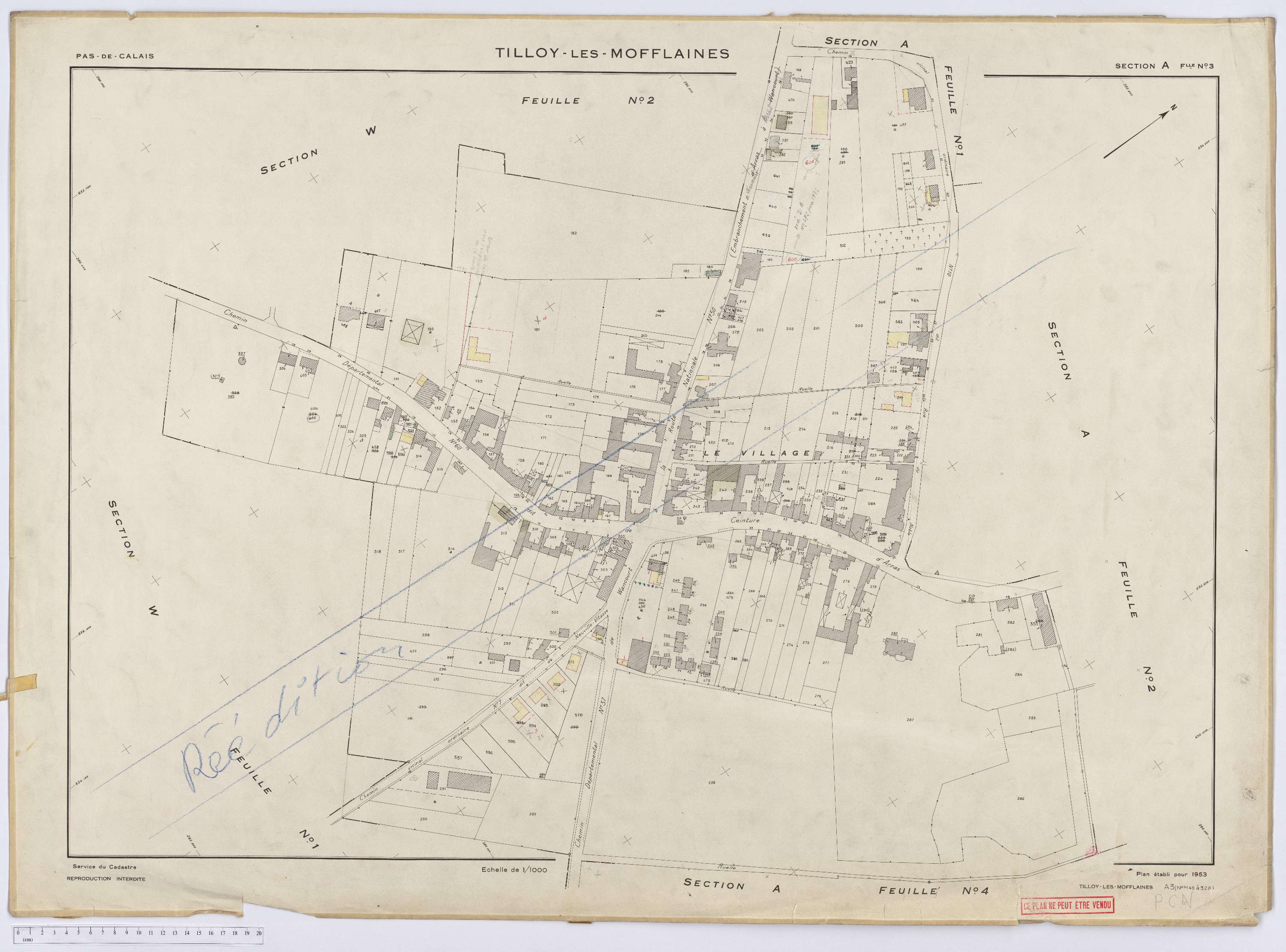 Tilloy-lès-Mofflaines - Section A, feuille 3.