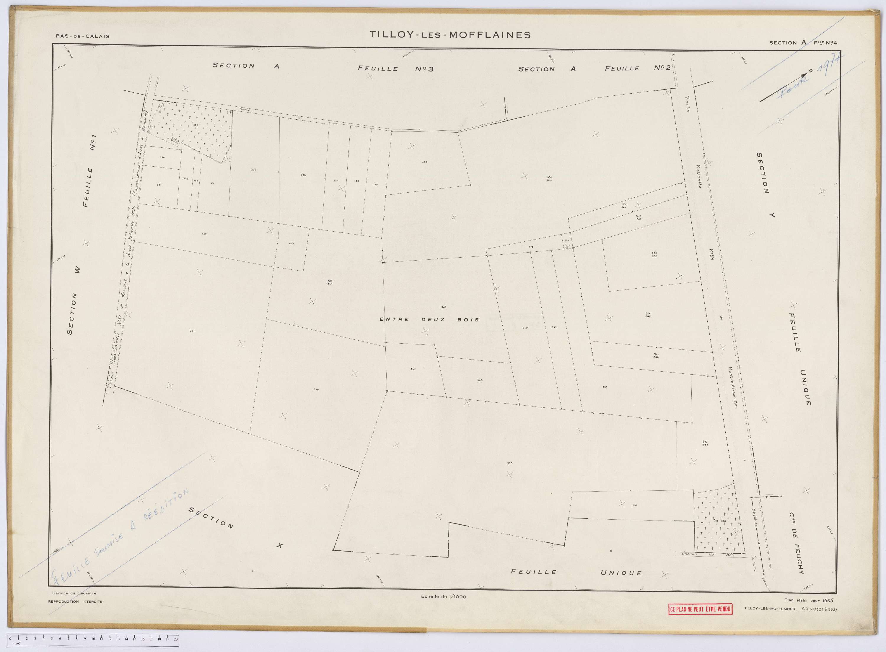 Tilloy-lès-Mofflaines - Section A, feuille 4.