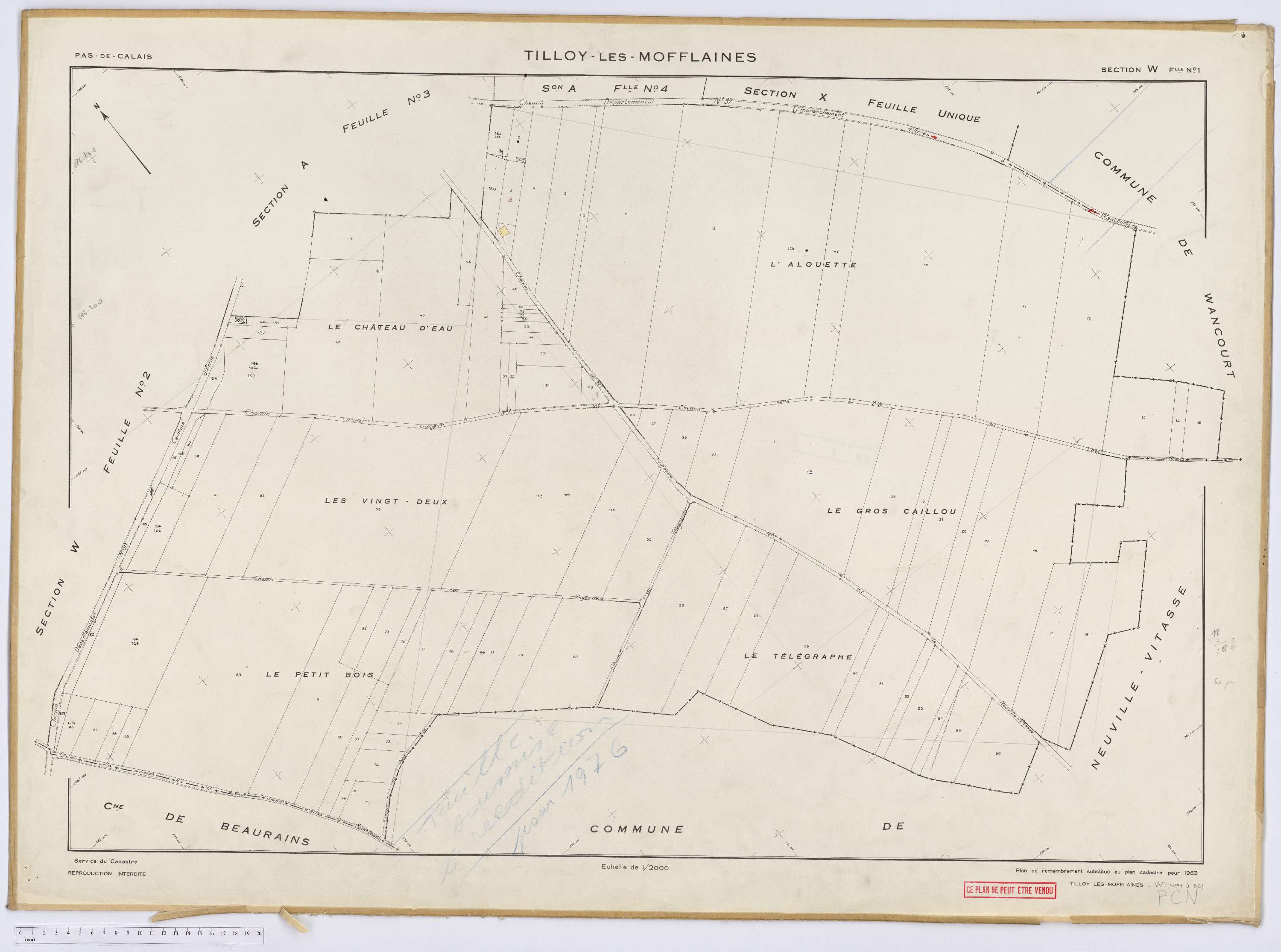 Tilloy-lès-Mofflaines - Section W, feuille 1.