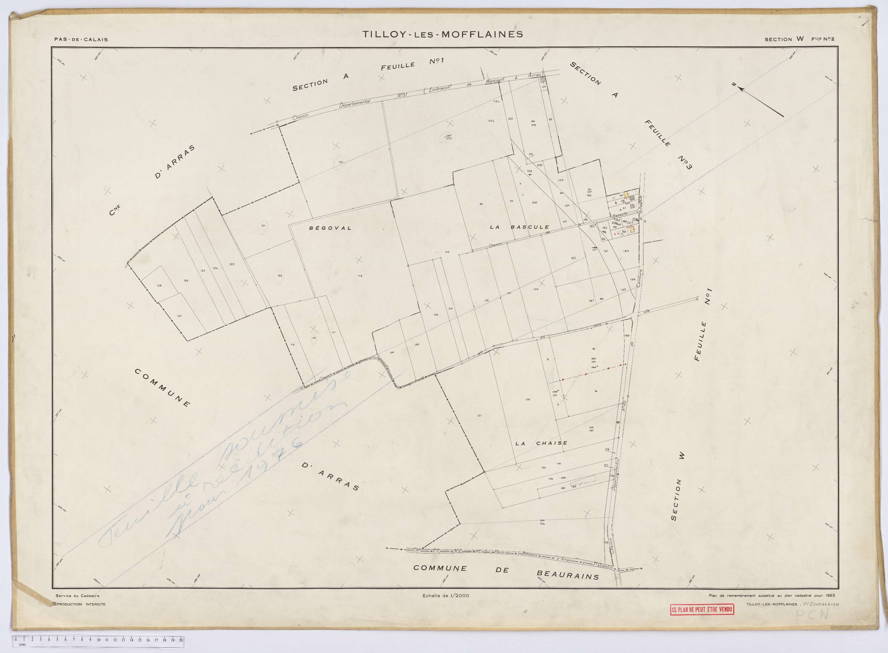 Tilloy-lès-Mofflaines - Section W, feuille 2.