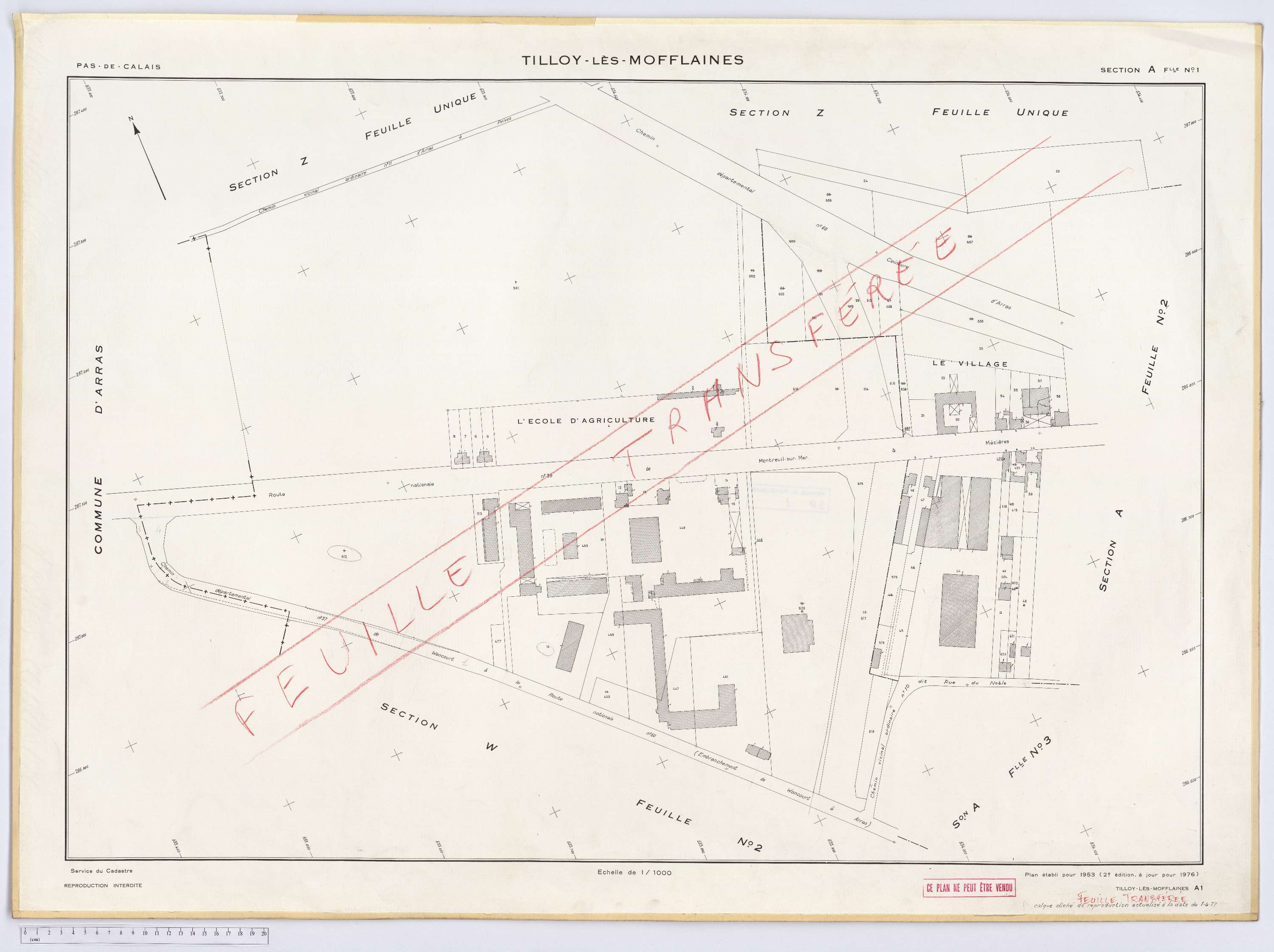 Tilloy-lès-Mofflaines - Section A, feuille 1.