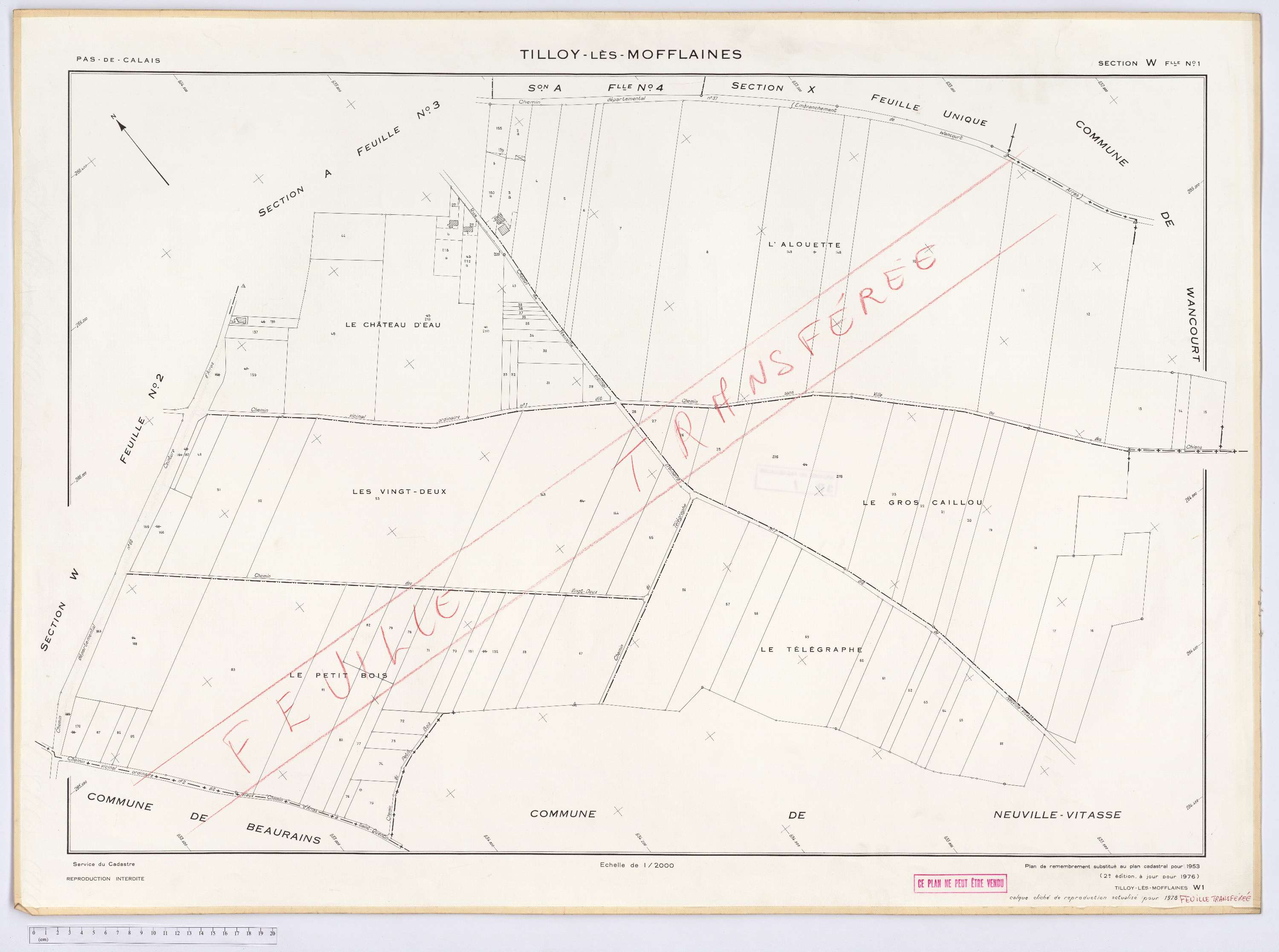Tilloy-lès-Mofflaines - Section W, feuille 1.