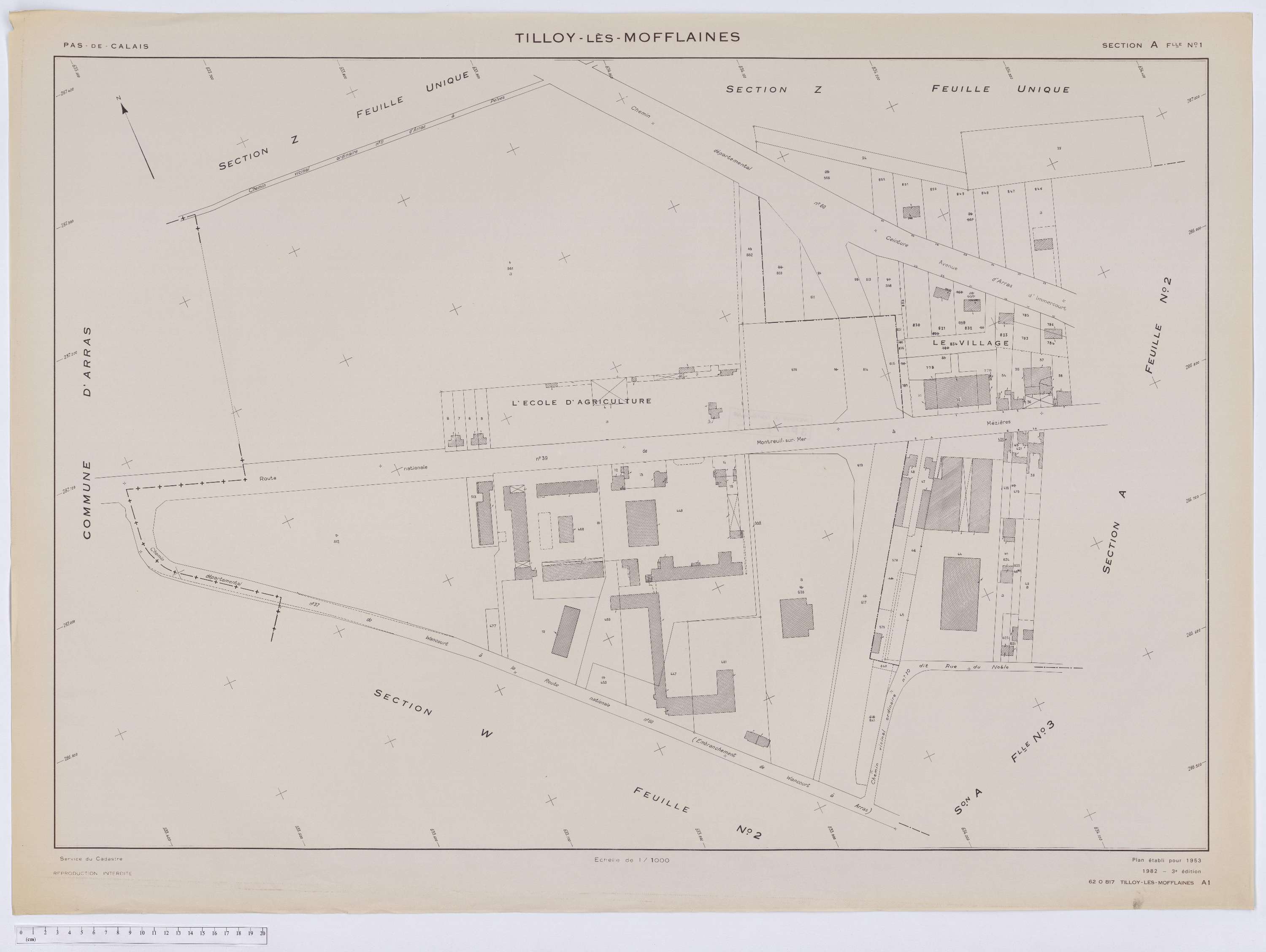 Tilloy-lès-Mofflaines - Section A, feuille 1.