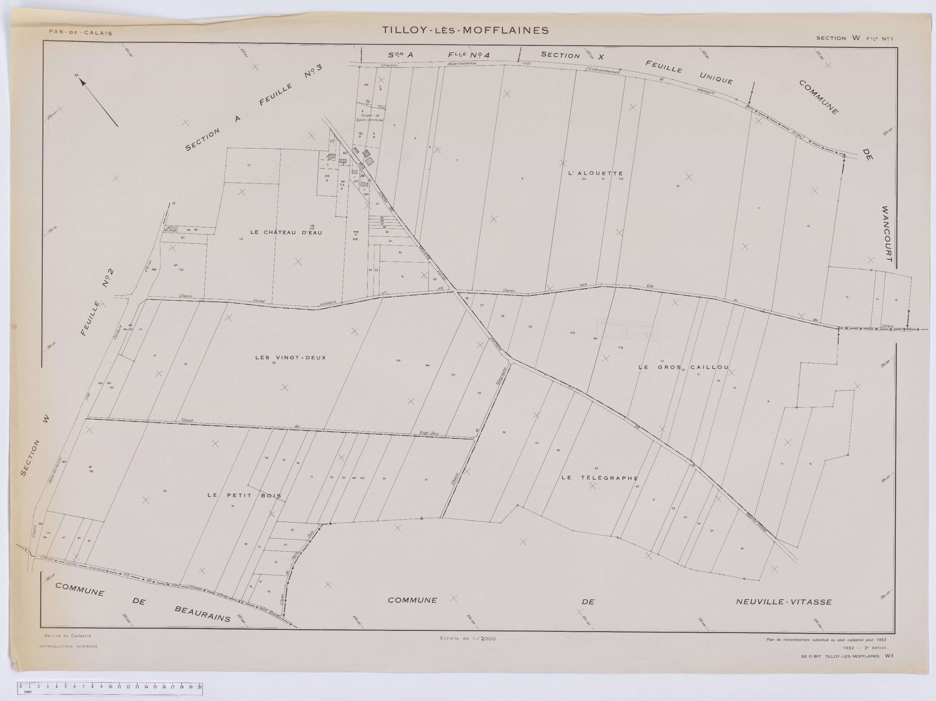 Tilloy-lès-Mofflaines - Section W, feuille 1.