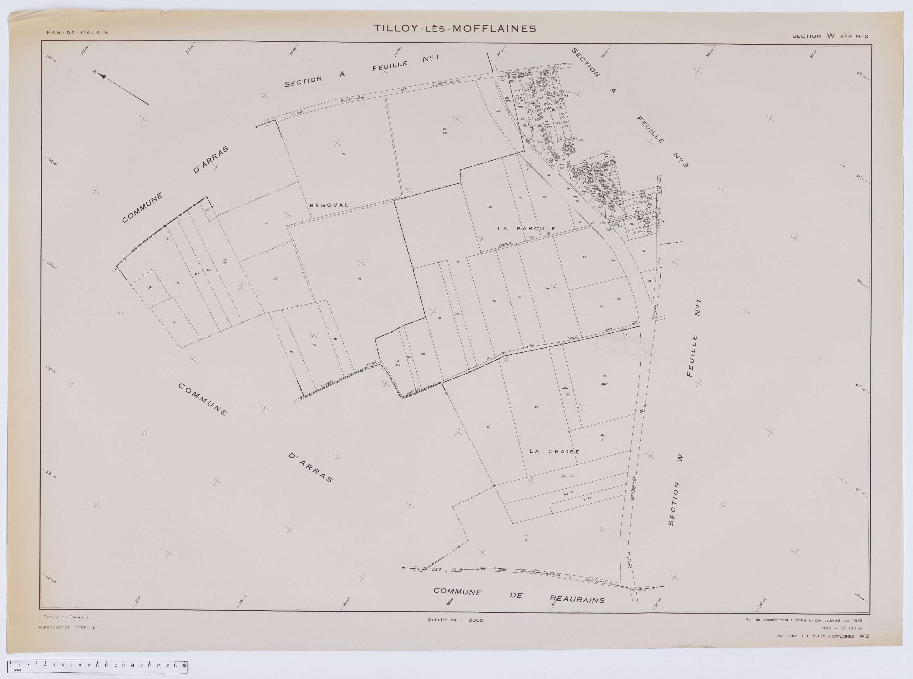 Tilloy-lès-Mofflaines - Section W, feuille 2.