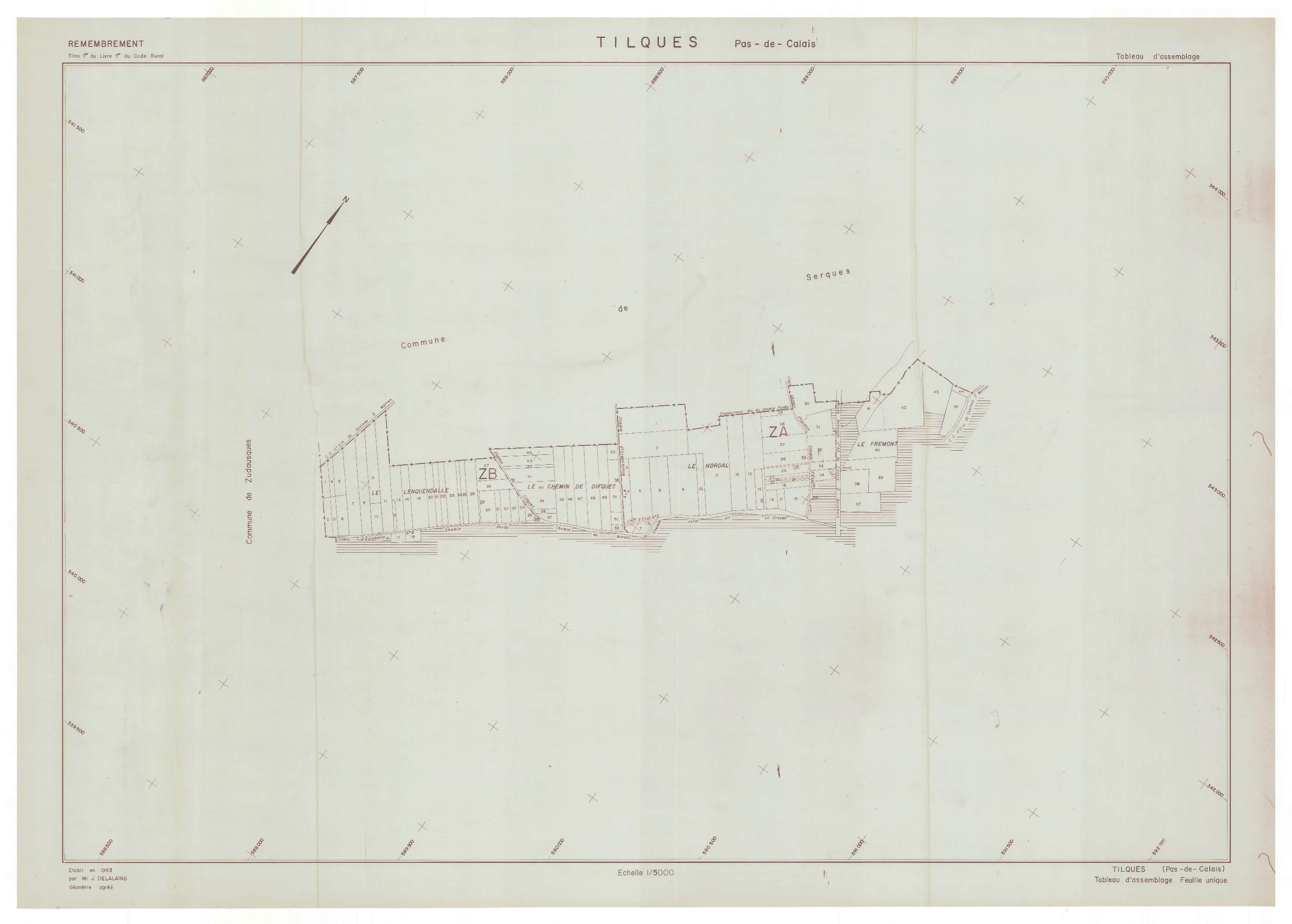 Tilques - Plan cadastral : tableau d'assemblage postérieur au remembrement.