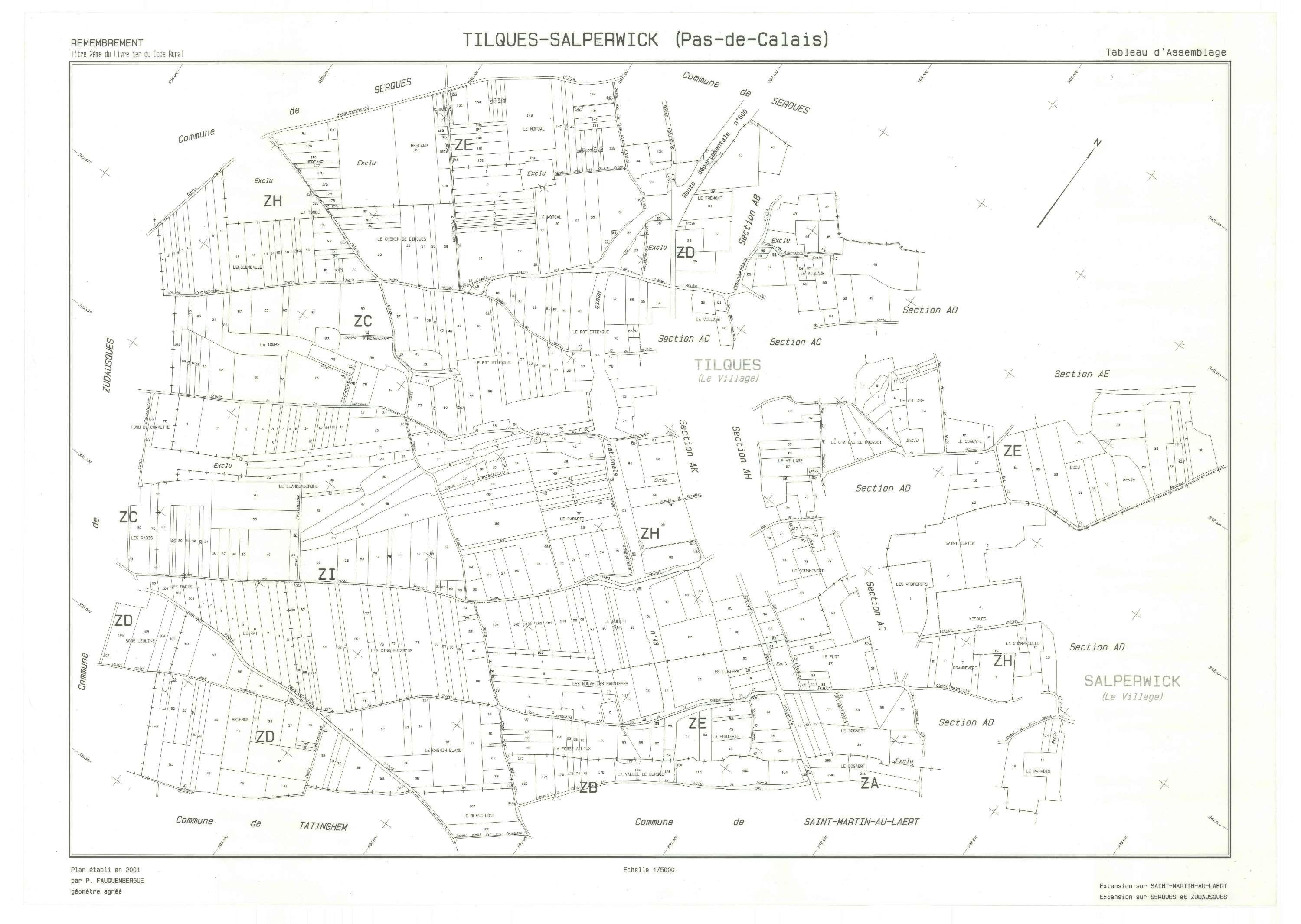Tilques - Plan cadastral : tableau d'assemblage postérieur au remembrement.