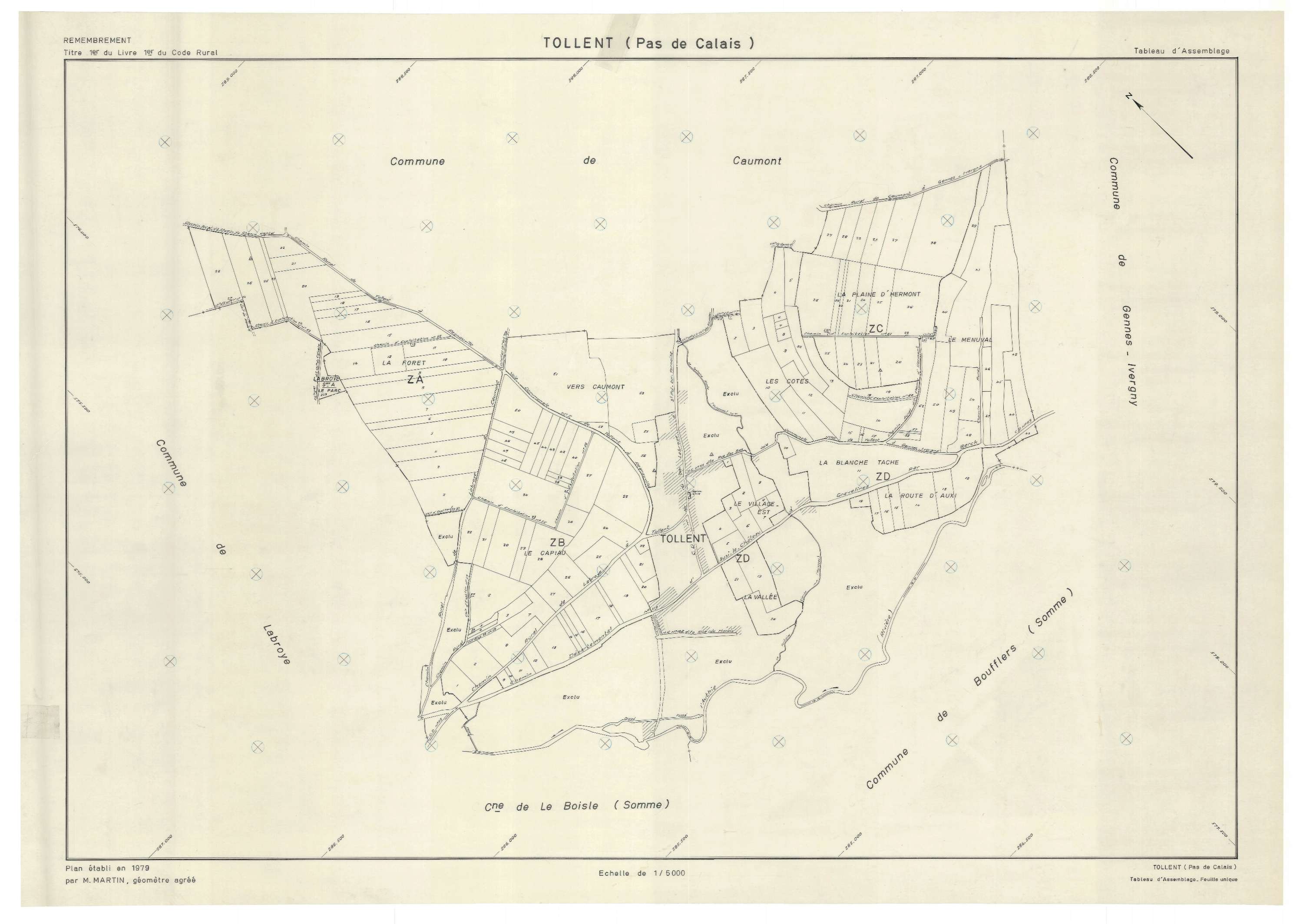 Tollent - Plan cadastral : tableau d'assemblage postérieur au remembrement.