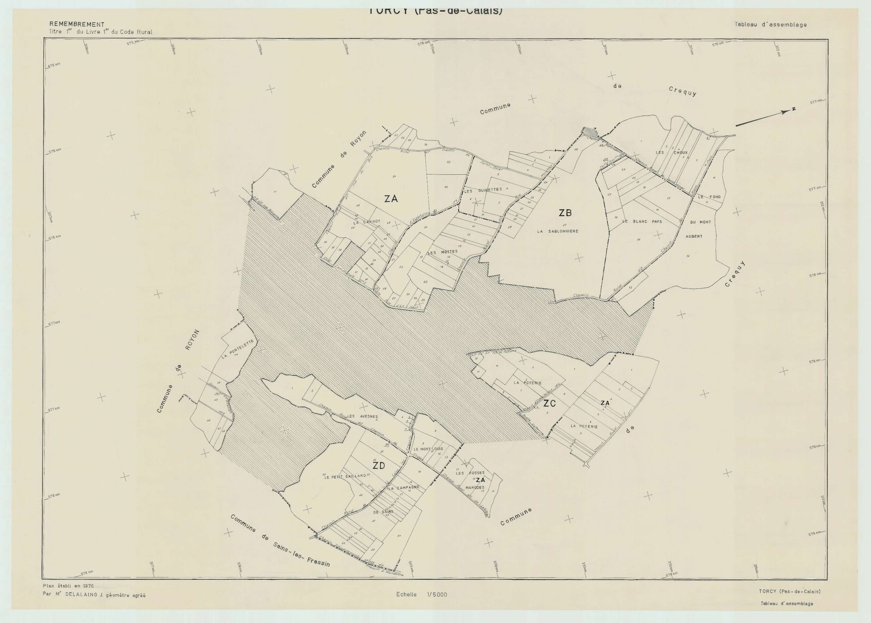 Torcy - Plan cadastral : tableau d'assemblage postérieur au remembrement.