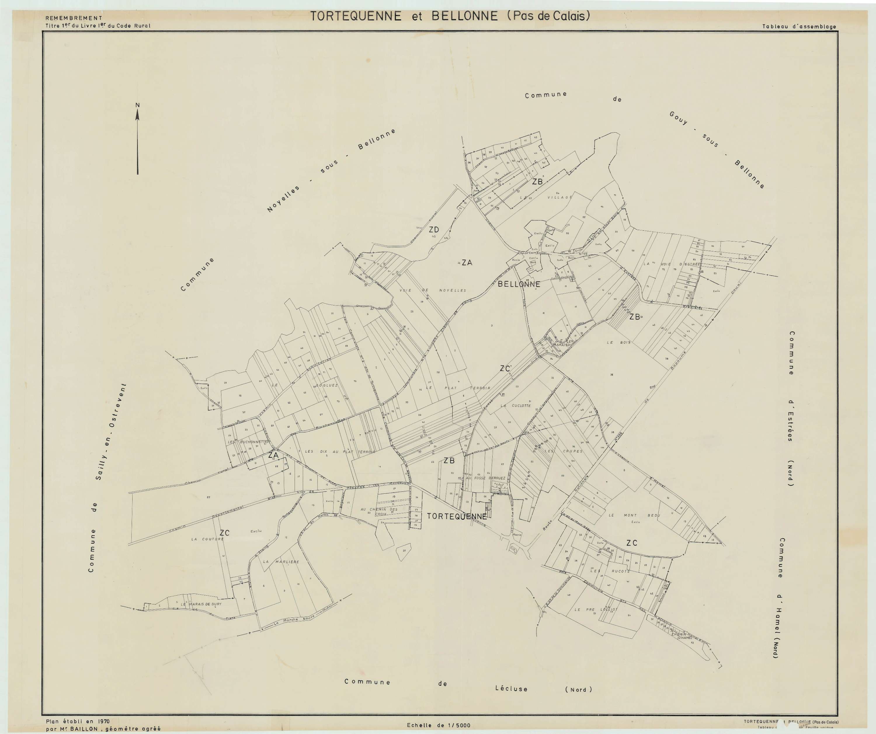 Tortequesne - Plan cadastral : tableau d'assemblage postérieur au remembrement.