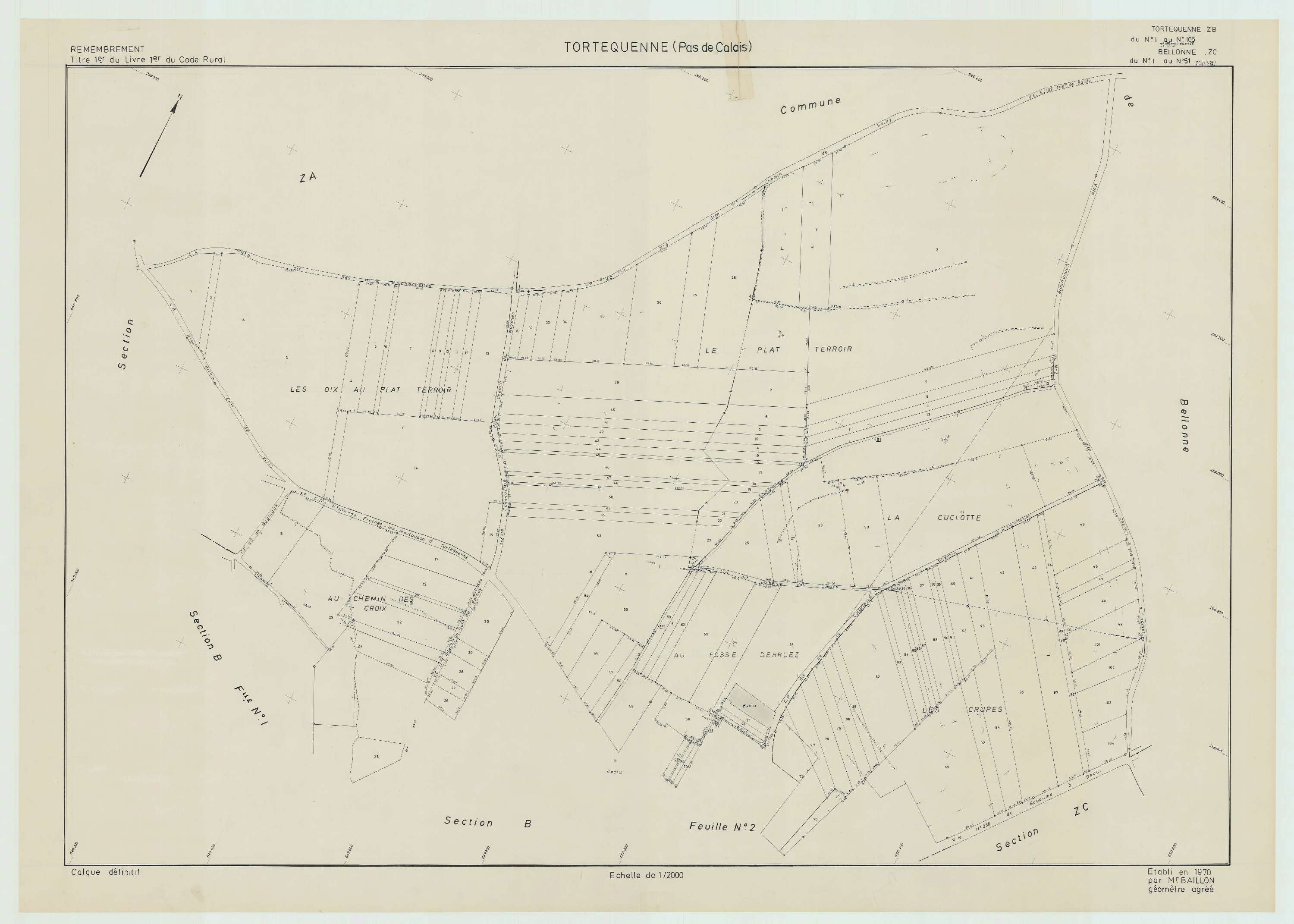Tortequesne - Plan de remembrement : section ZB.