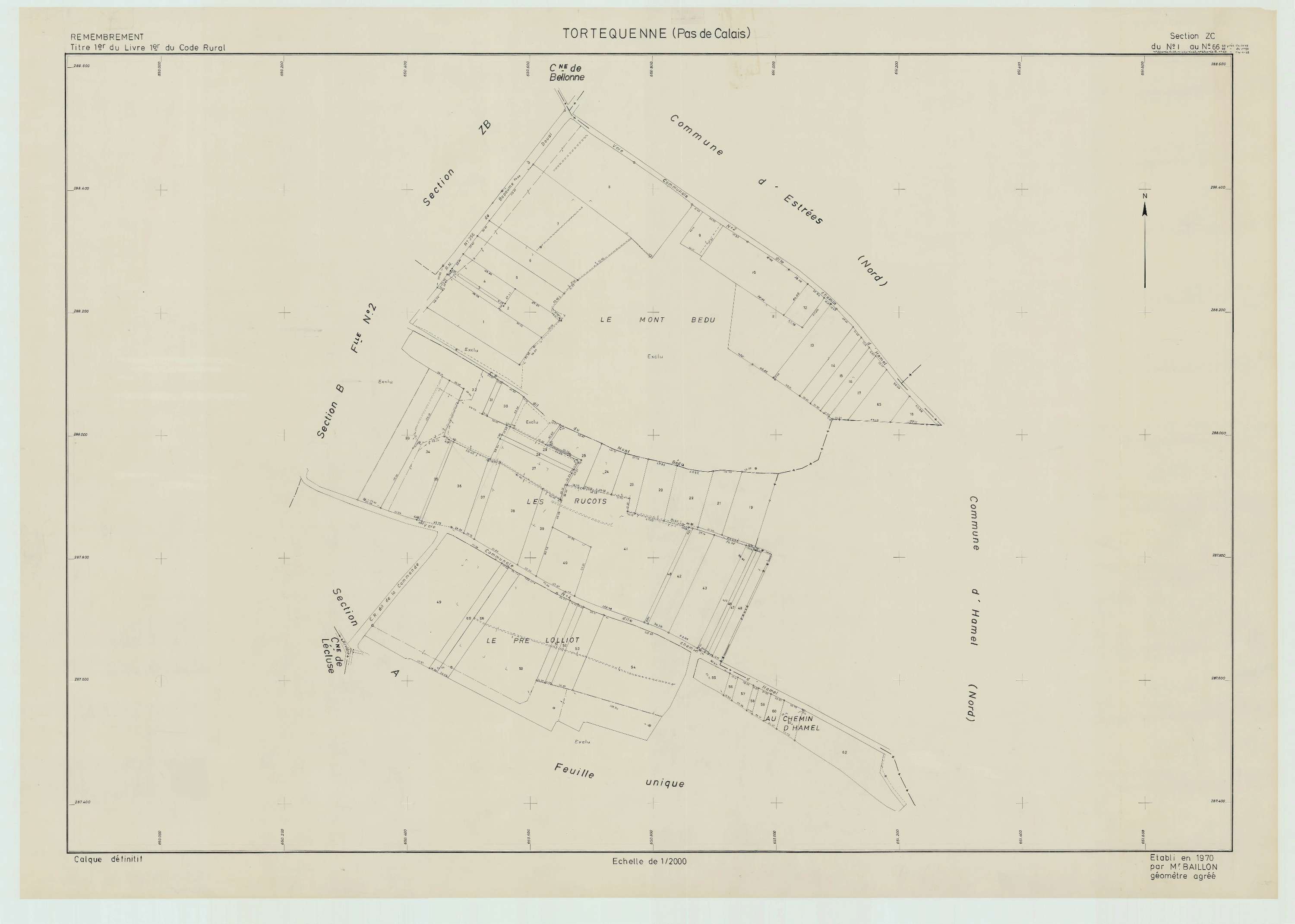 Tortequesne - Plan de remembrement : section ZC.