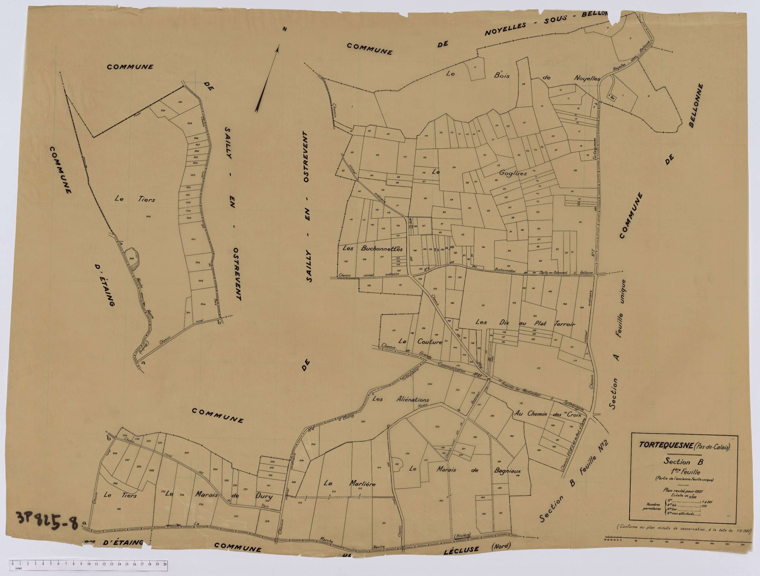 Tortequesne - Section B, feuille 1.