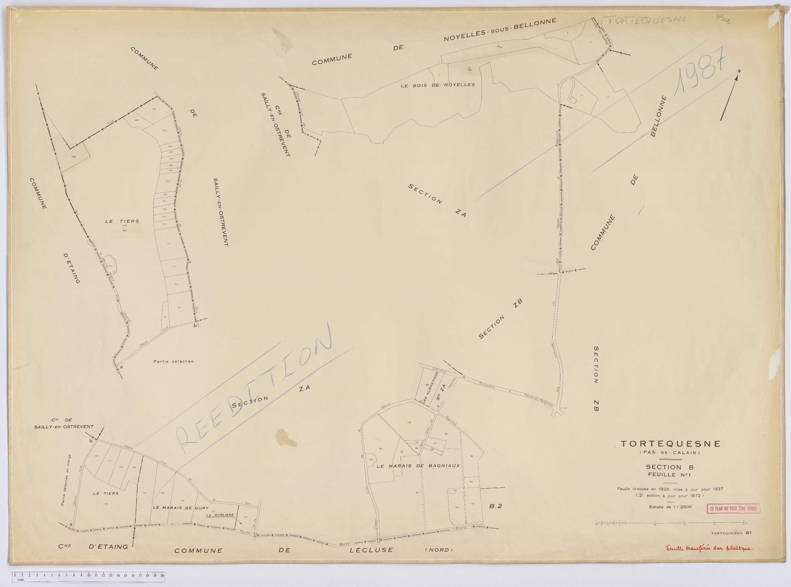 Tortequesne - Section B, feuille 1.