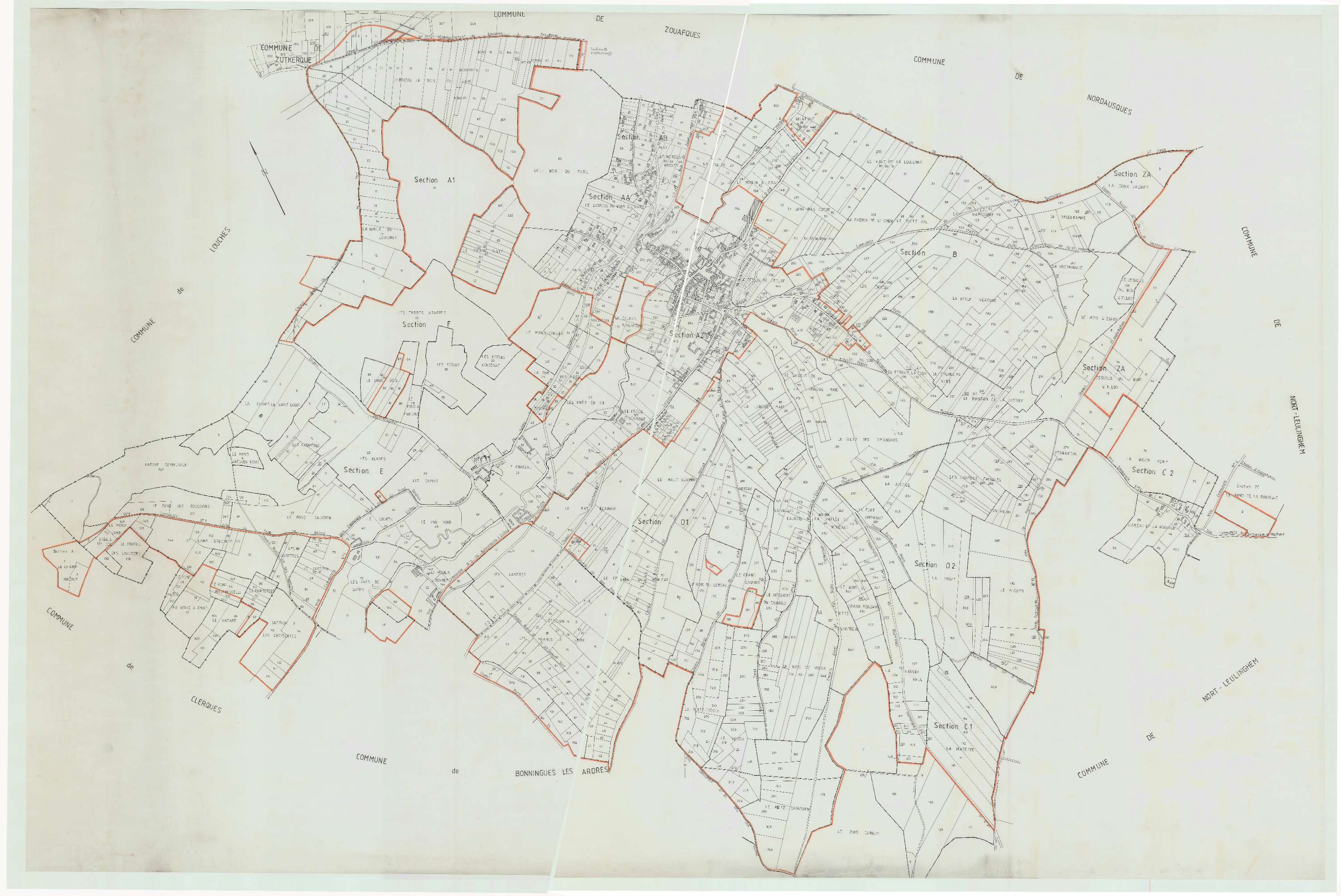 Tournehem-sur-la-Hem - Plan cadastral : tableau d'assemblage antérieur au remembrement.