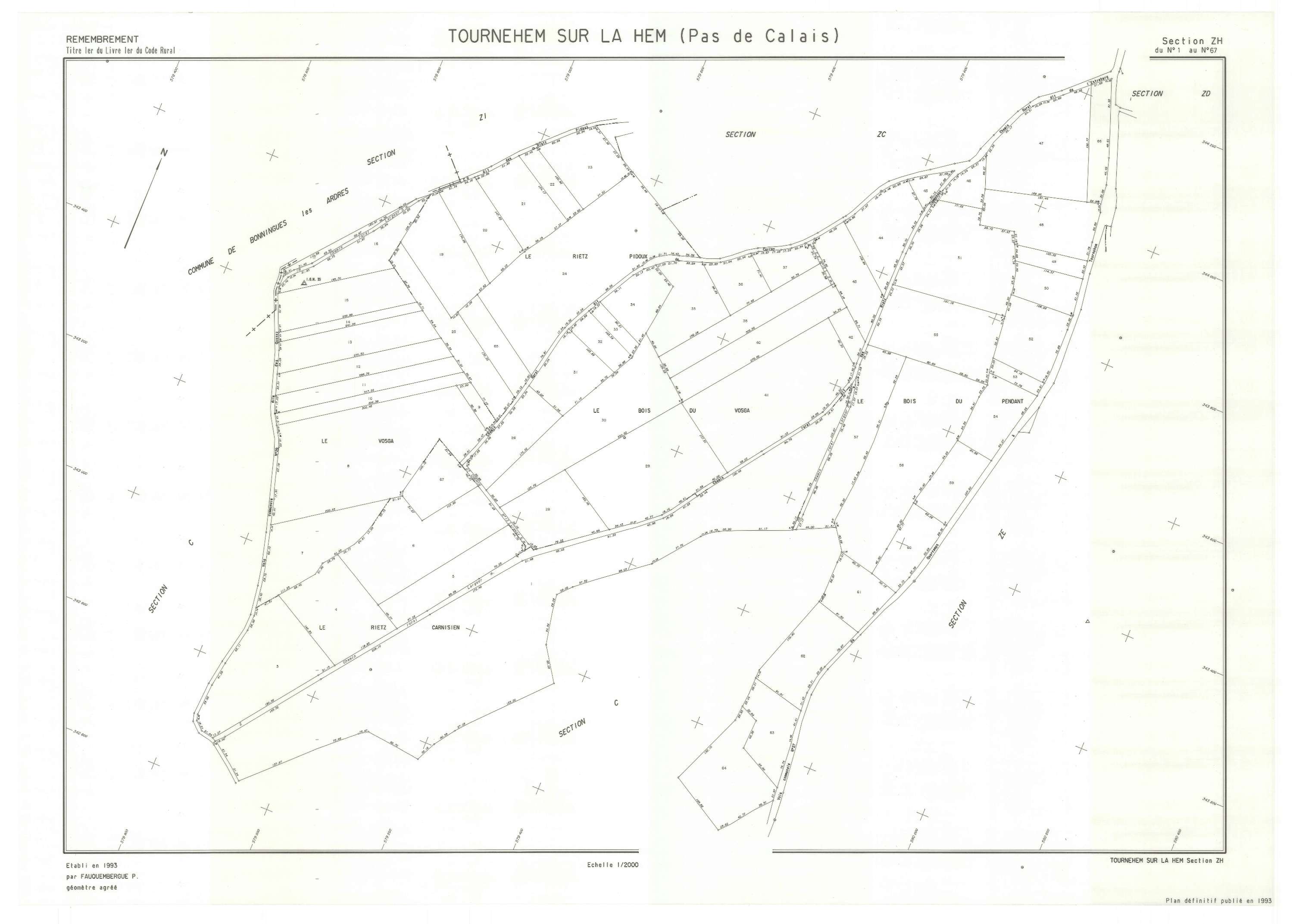 Tournehem-sur-la-Hem - Plan de remembrement : section ZH.