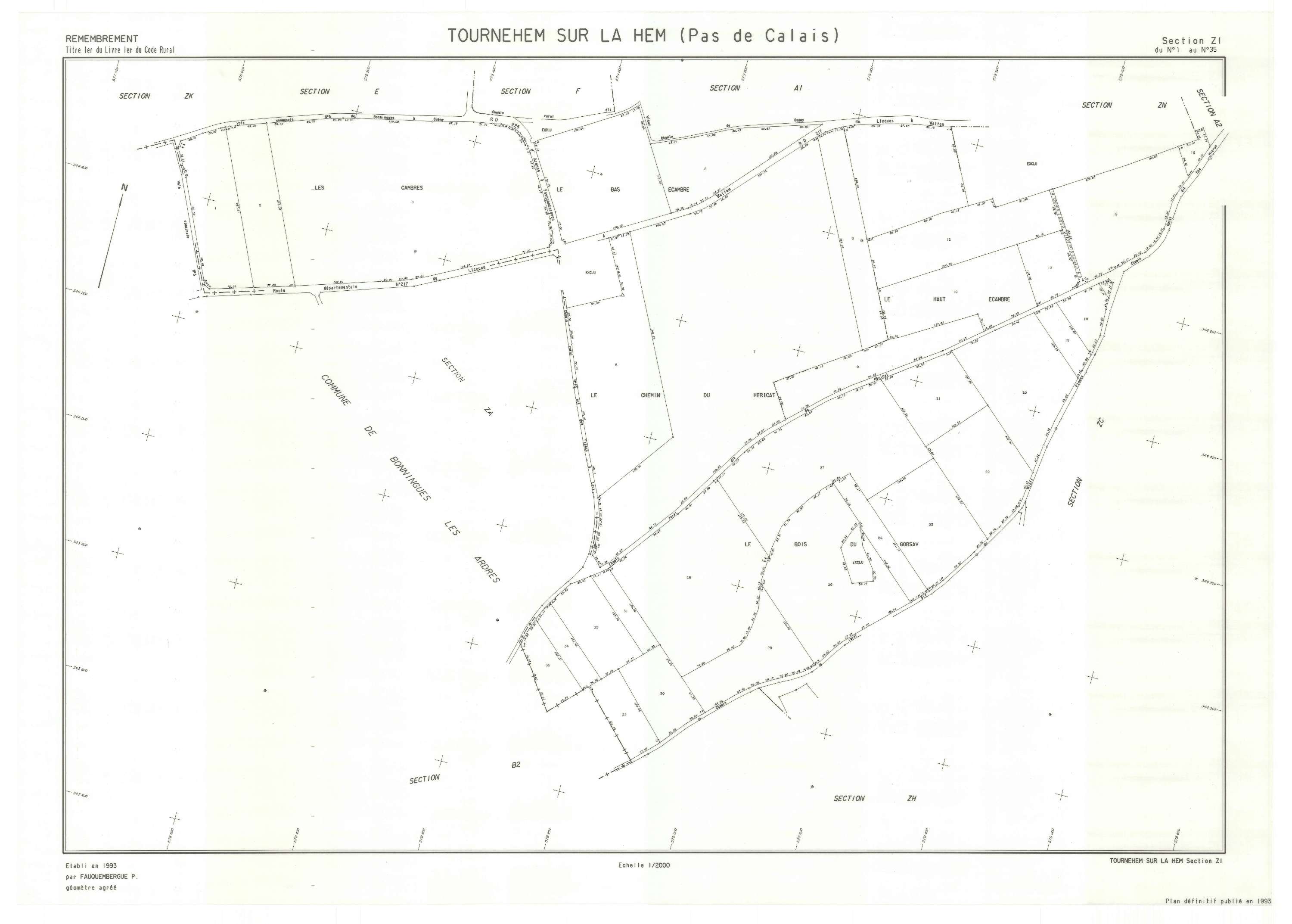 Tournehem-sur-la-Hem - Plan de remembrement : section ZI.