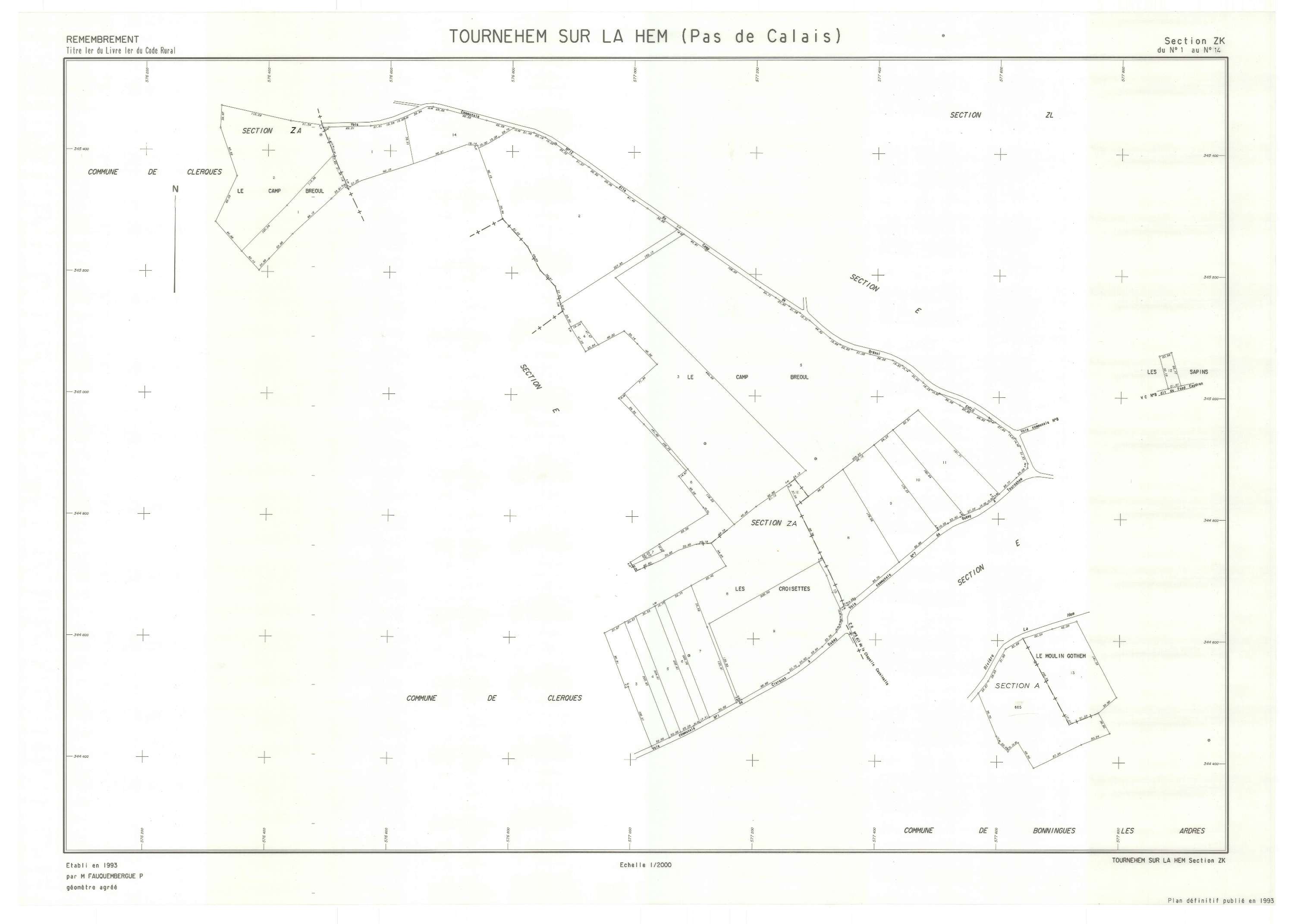 Tournehem-sur-la-Hem - Plan de remembrement : section ZK.