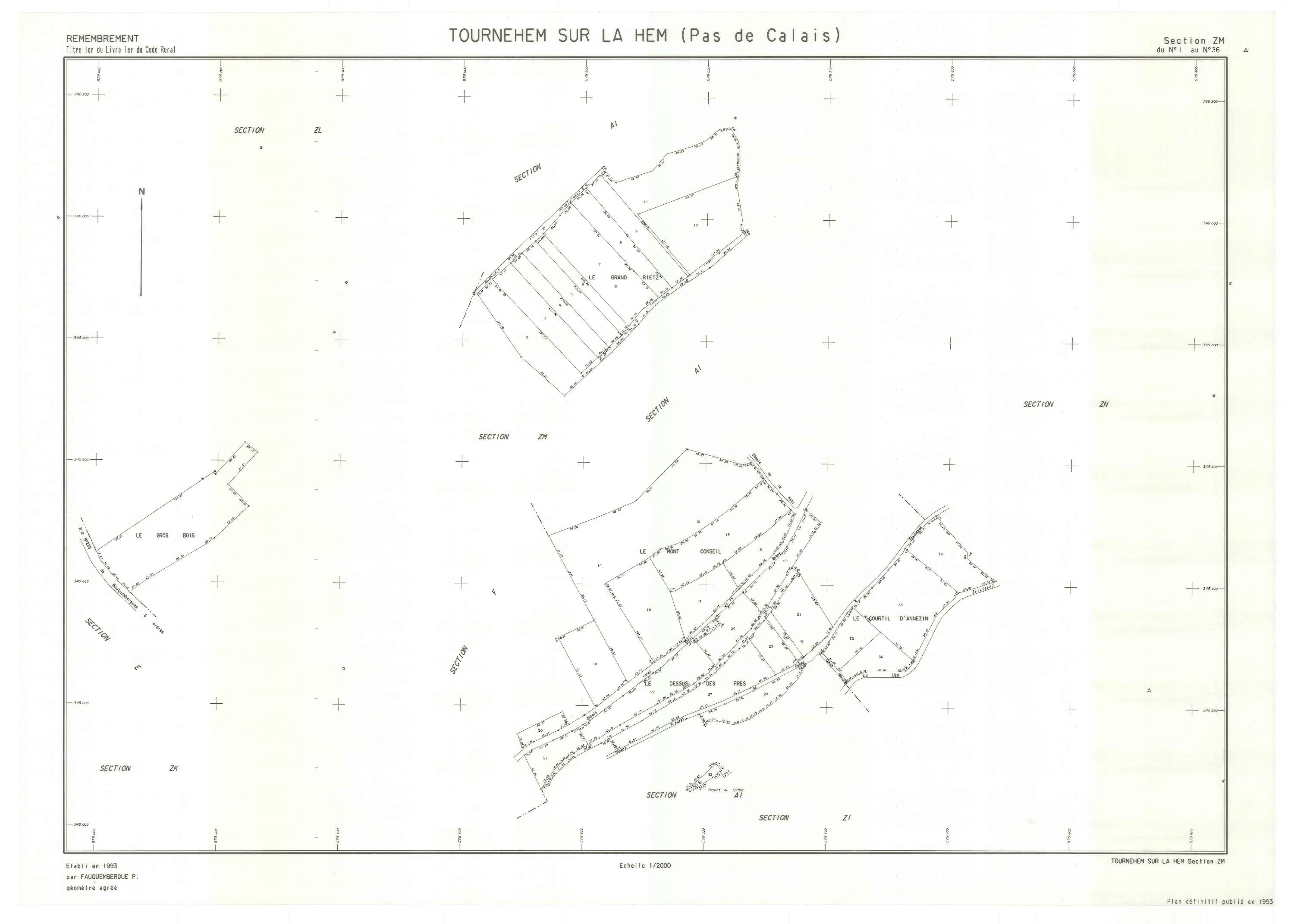 Tournehem-sur-la-Hem - Plan de remembrement : section ZM.