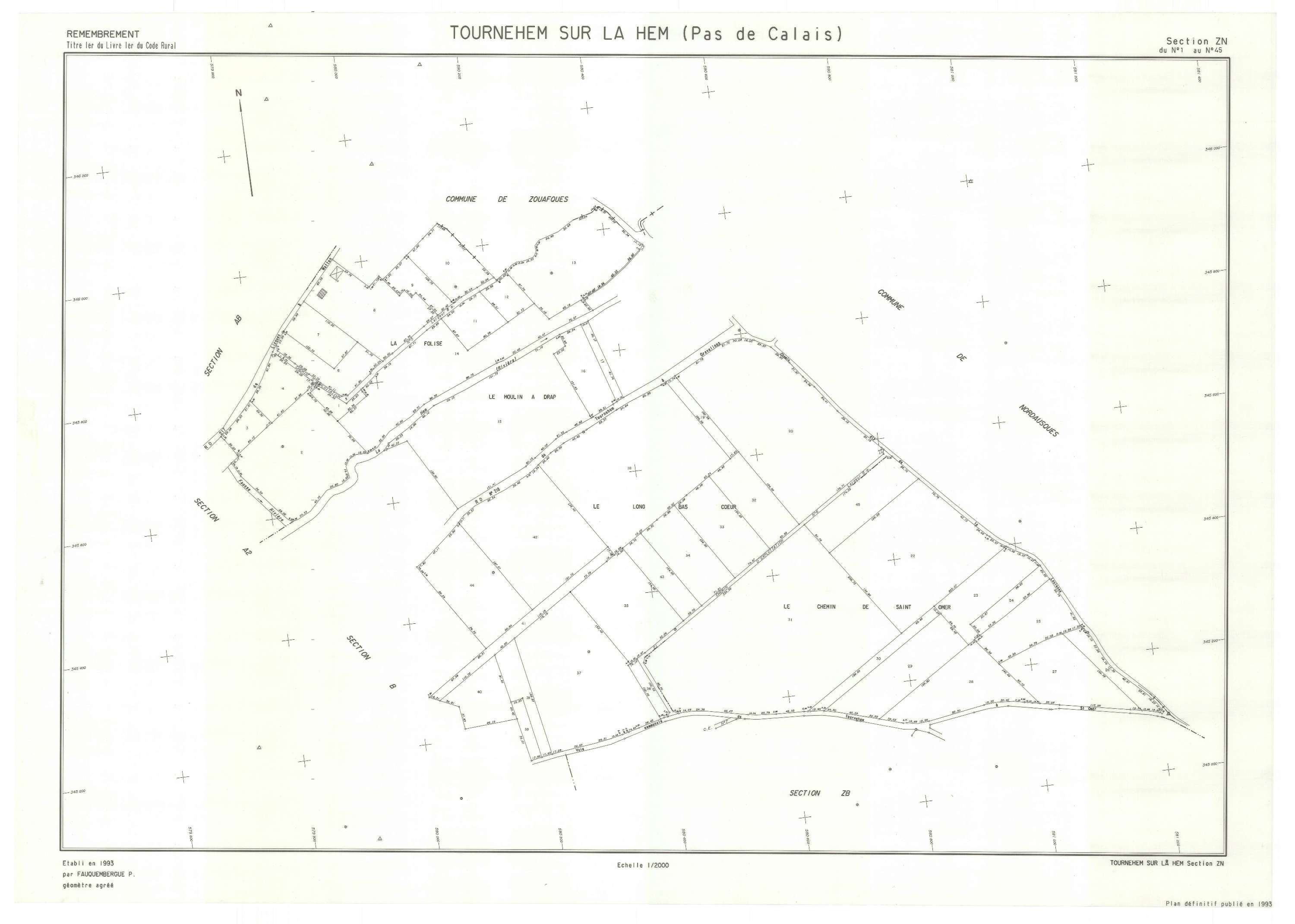 Tournehem-sur-la-Hem - Plan de remembrement : section ZN.