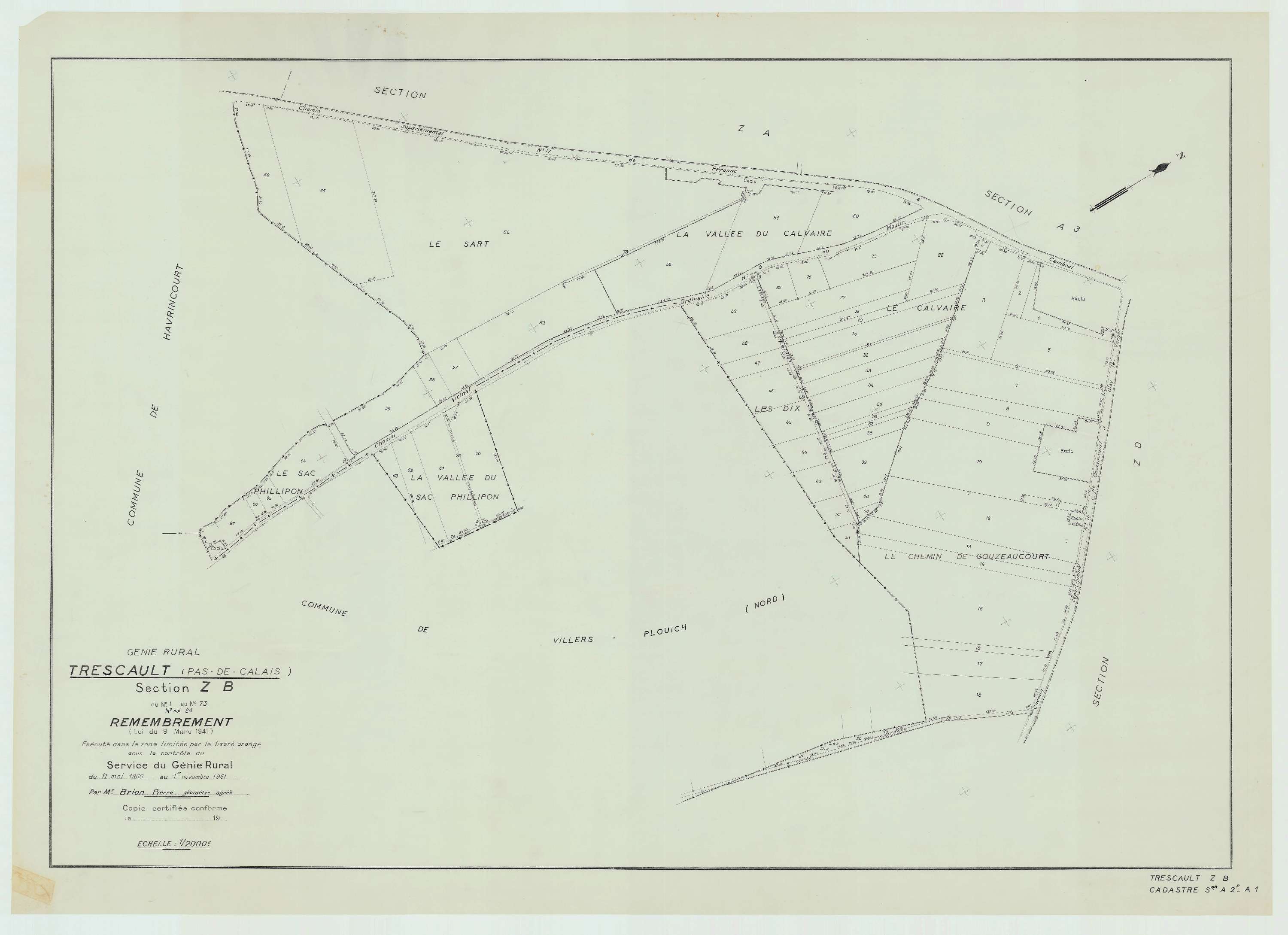 Trescault - Plan de remembrement : section ZB.