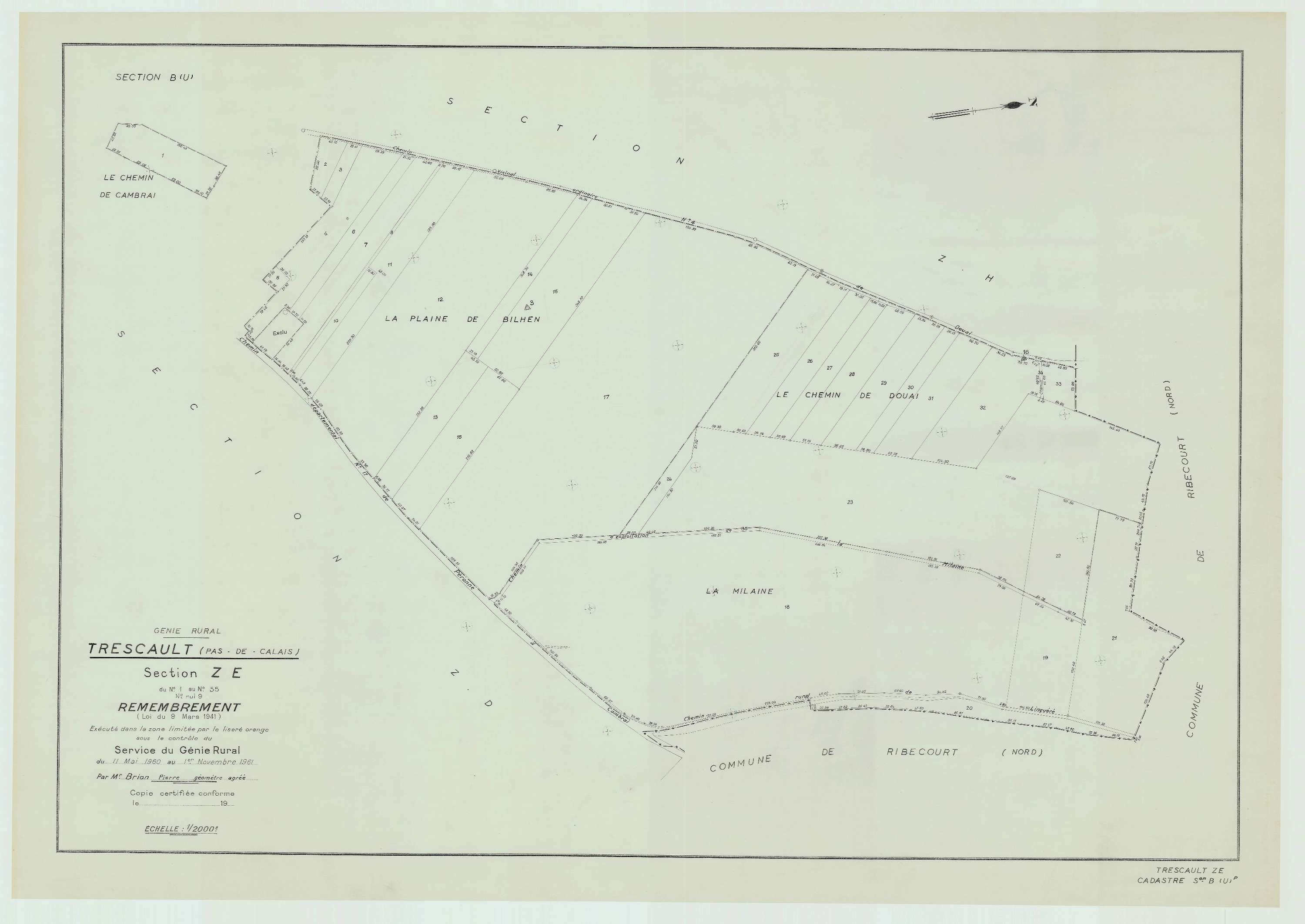 Trescault - Plan de remembrement : section ZE.