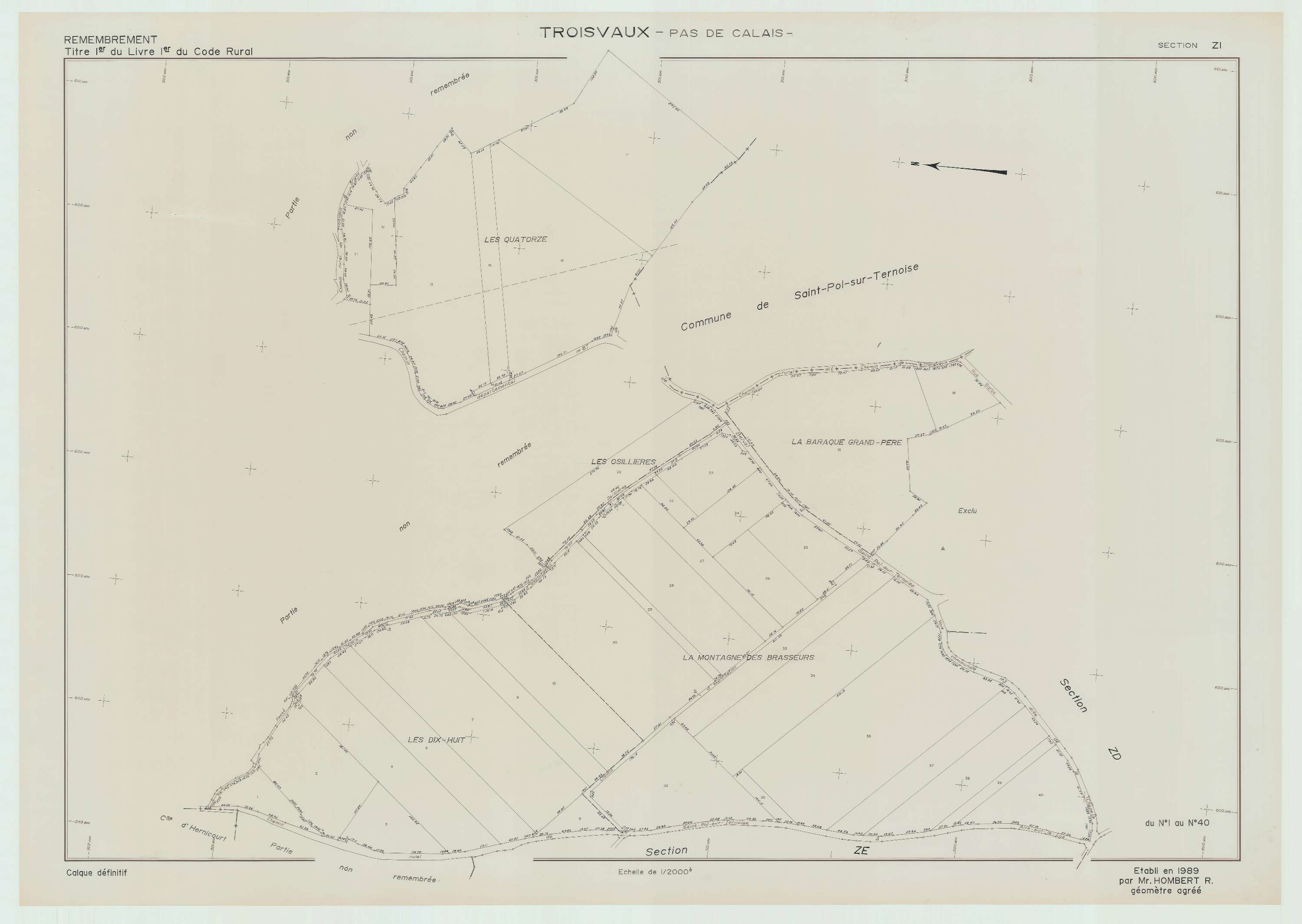 Troisvaux - Plan de remembrement : section ZI.