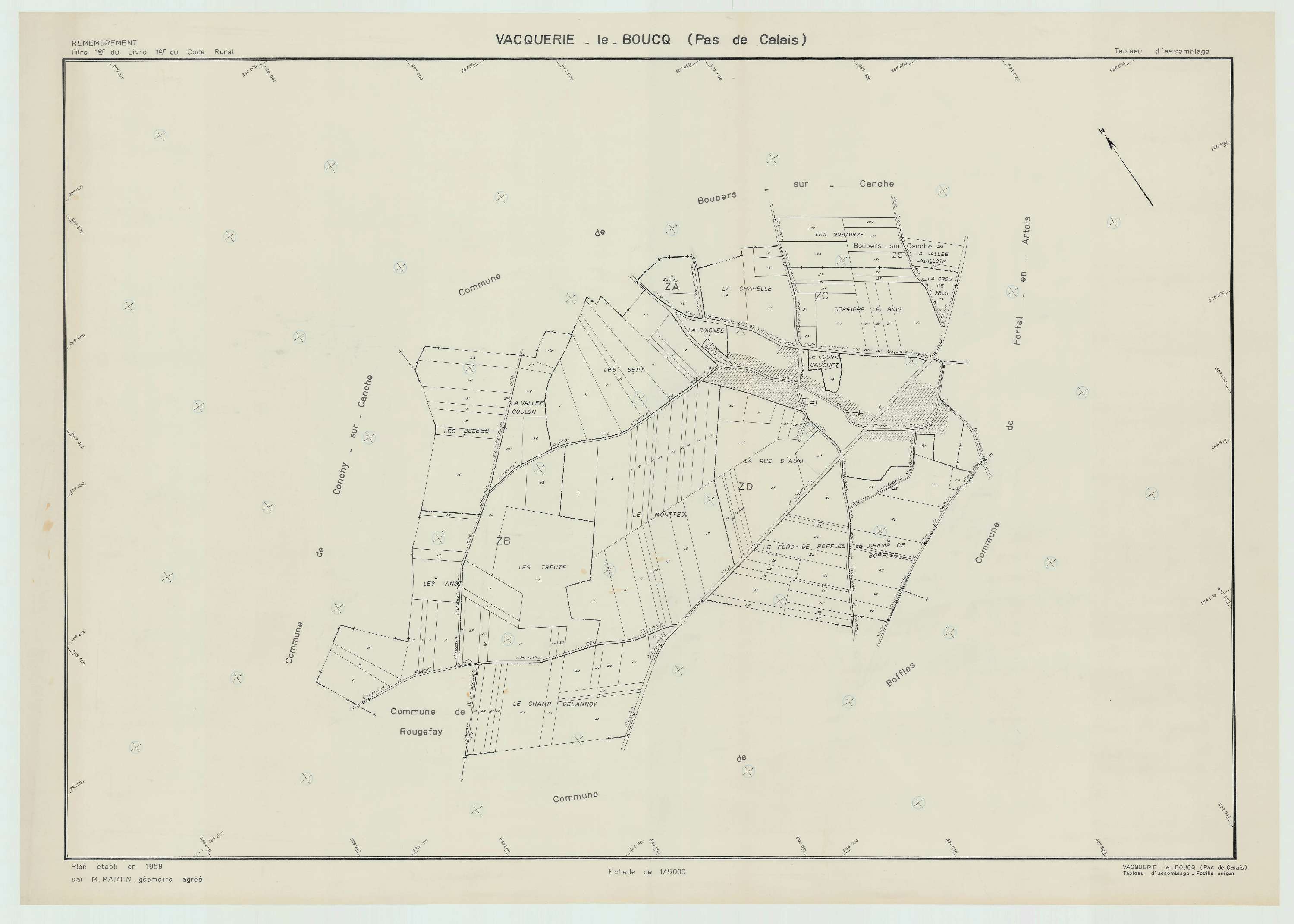 Vacquerie-le-Boucq - Plan cadastral : tableau d'assemblage postérieur au remembrement.