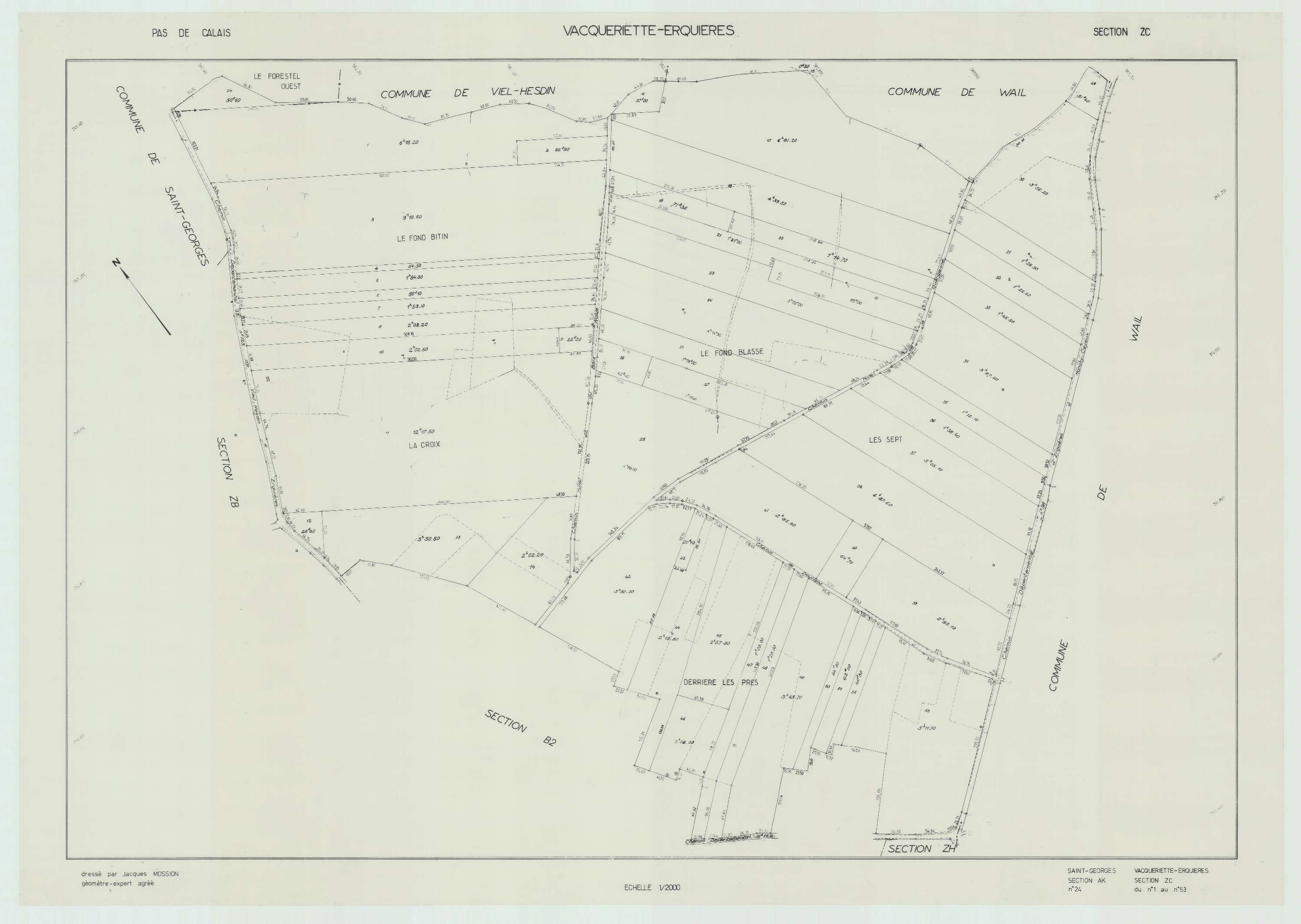Vacqueriette-Erquières - Plan de remembrement : section ZC.