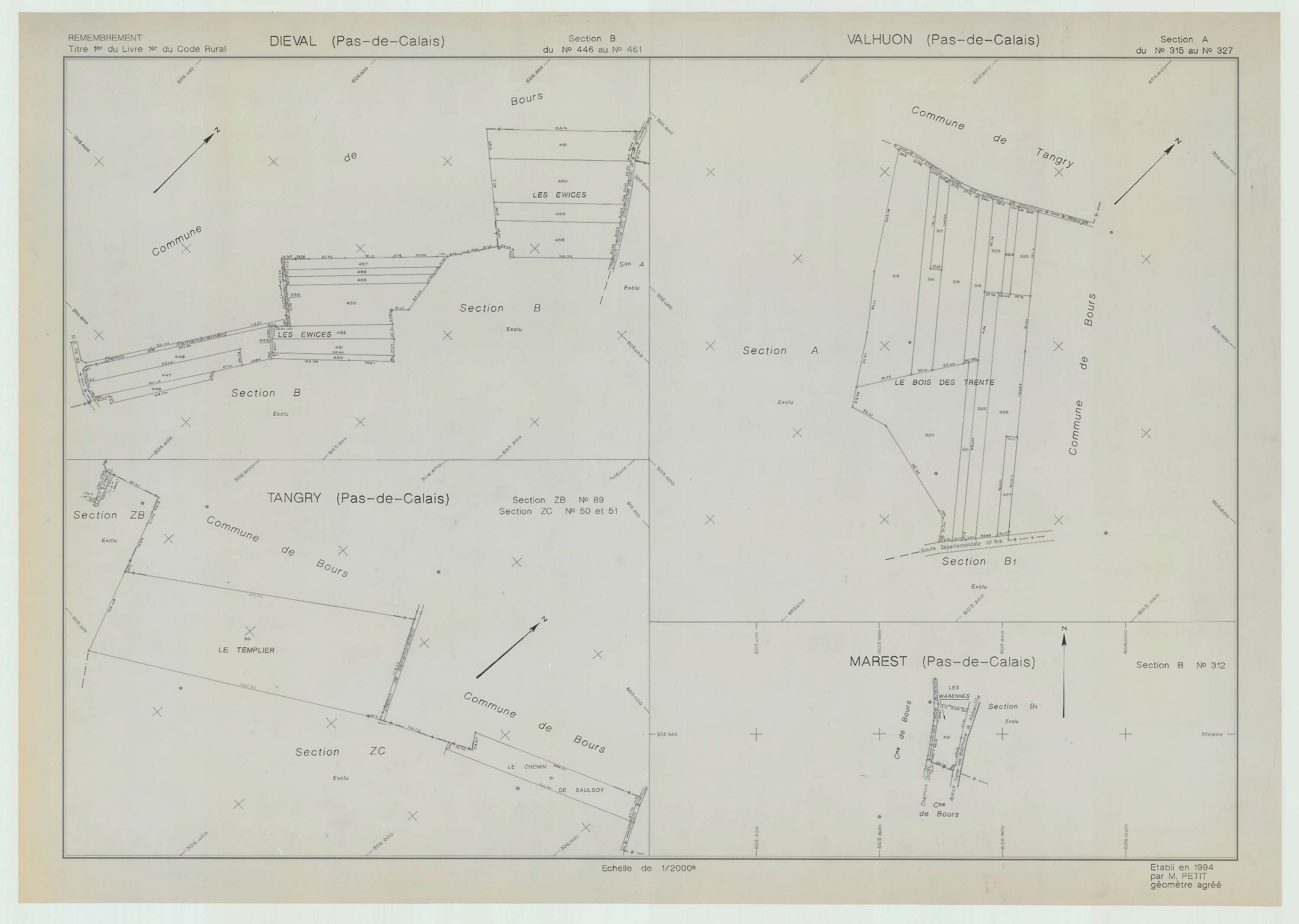 Valhuon - Plan de remembrement : section A.