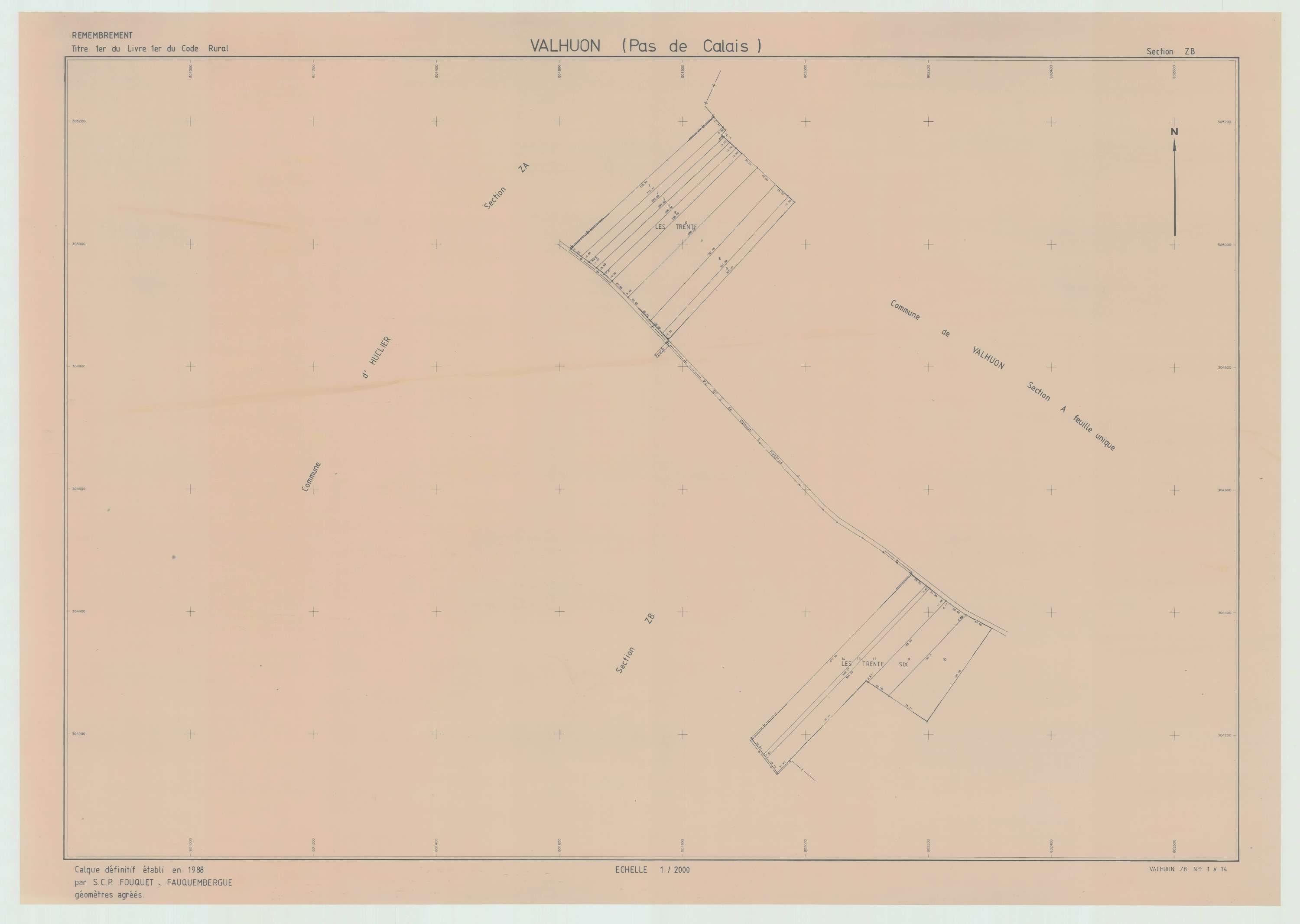 Valhuon - Plan de remembrement : section ZB.