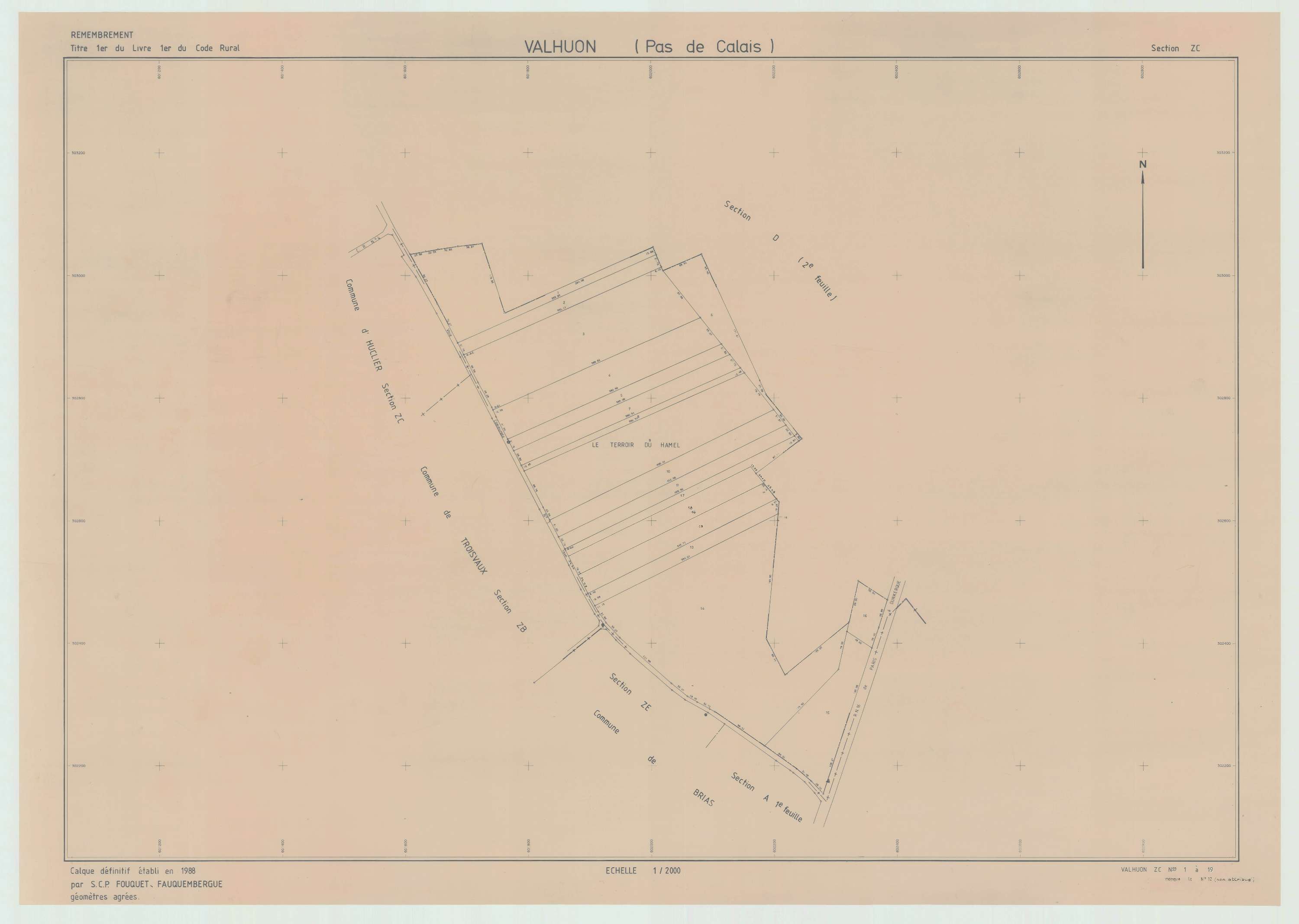 Valhuon - Plan de remembrement : section ZC.