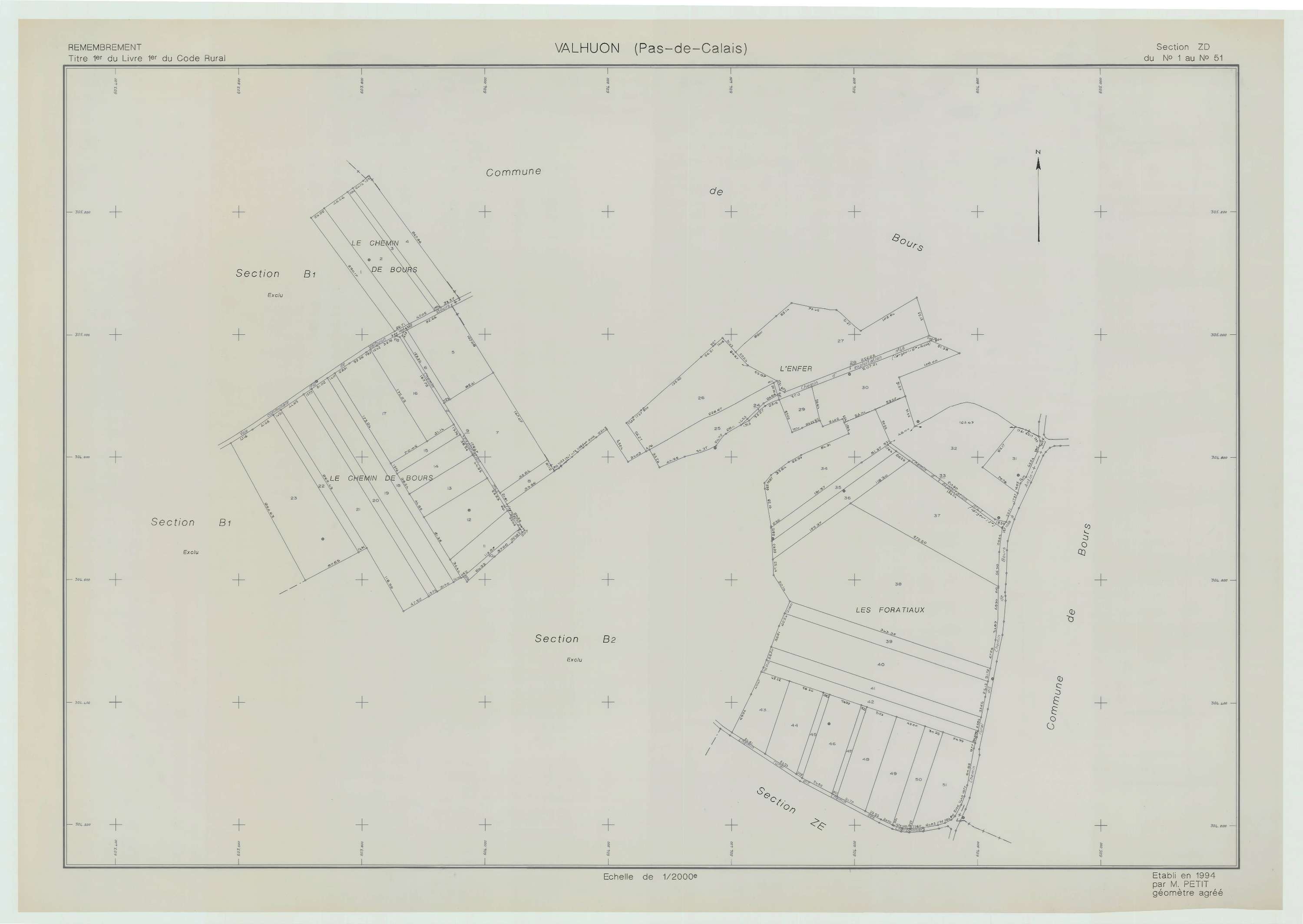 Valhuon - Plan de remembrement : section ZD.