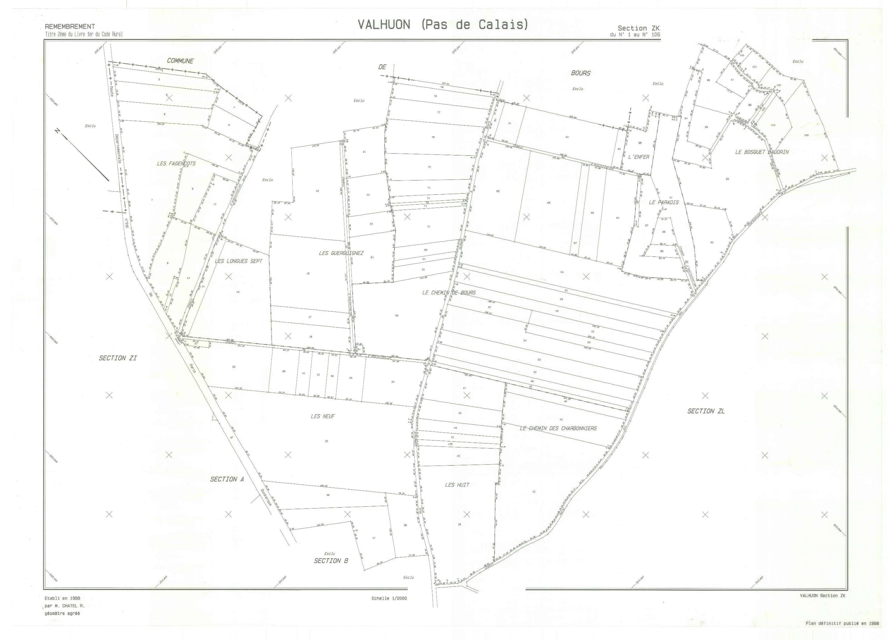 Valhuon - Plan de remembrement : section ZK.