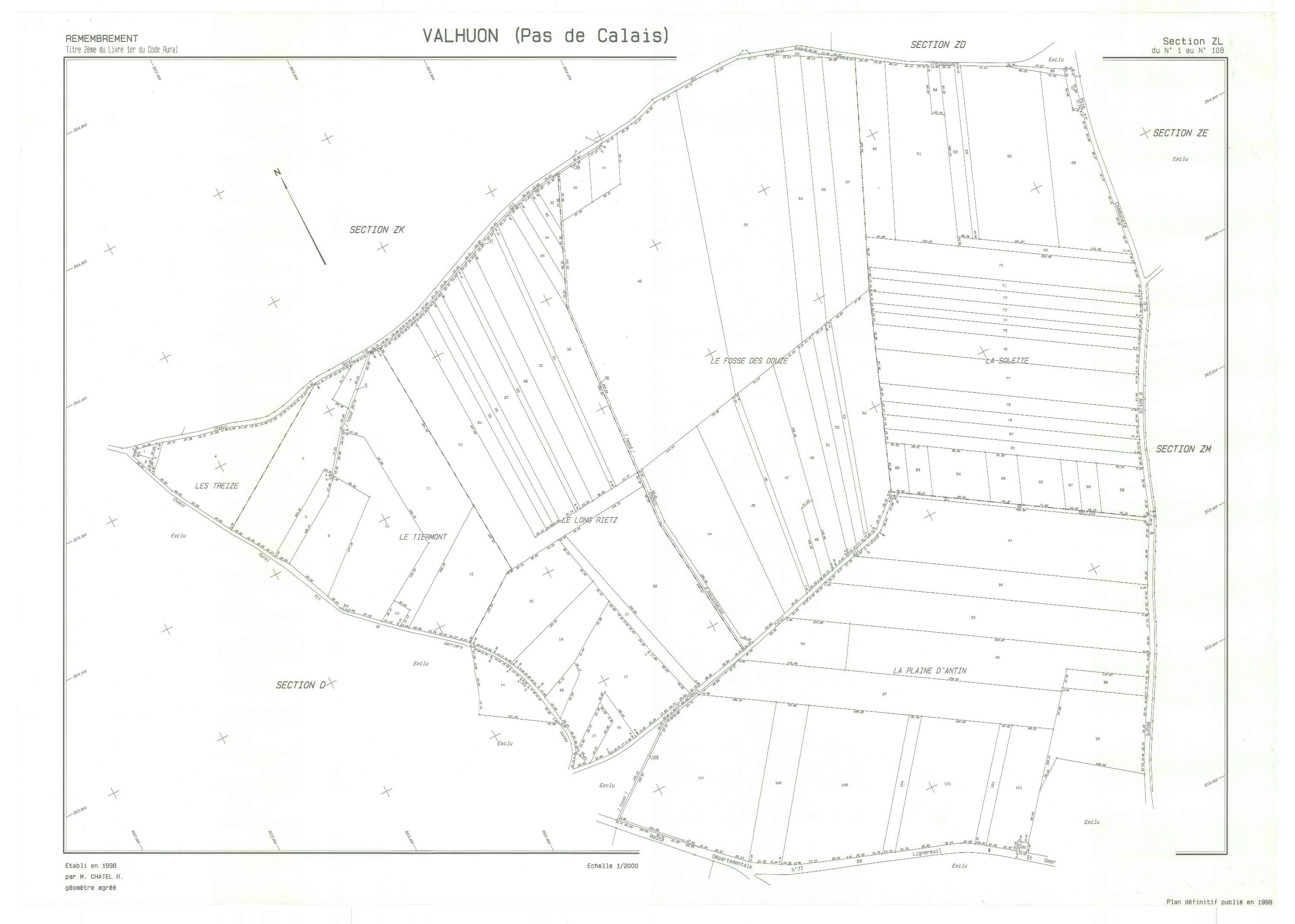 Valhuon - Plan de remembrement : section ZL.