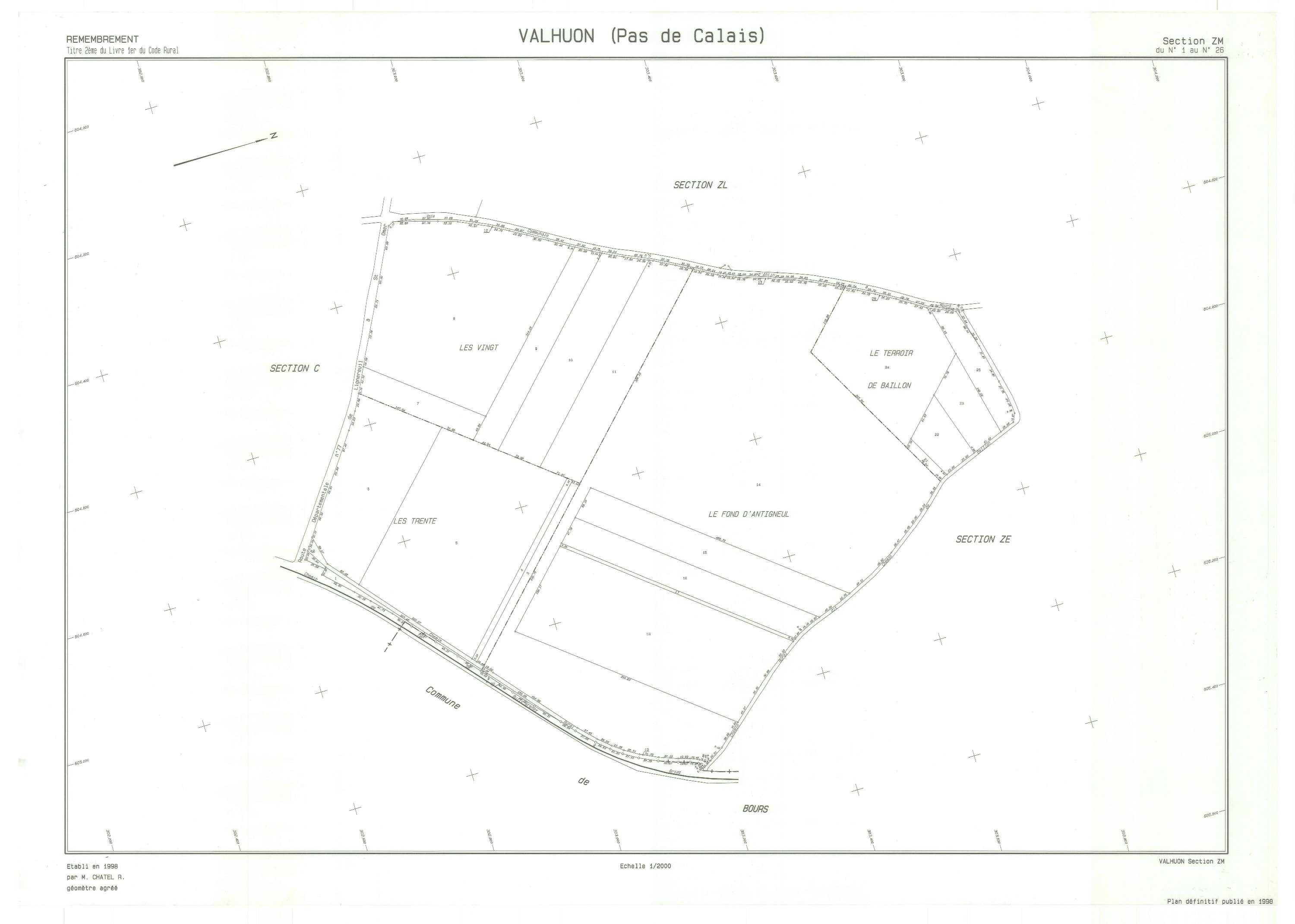 Valhuon - Plan de remembrement : section ZM.