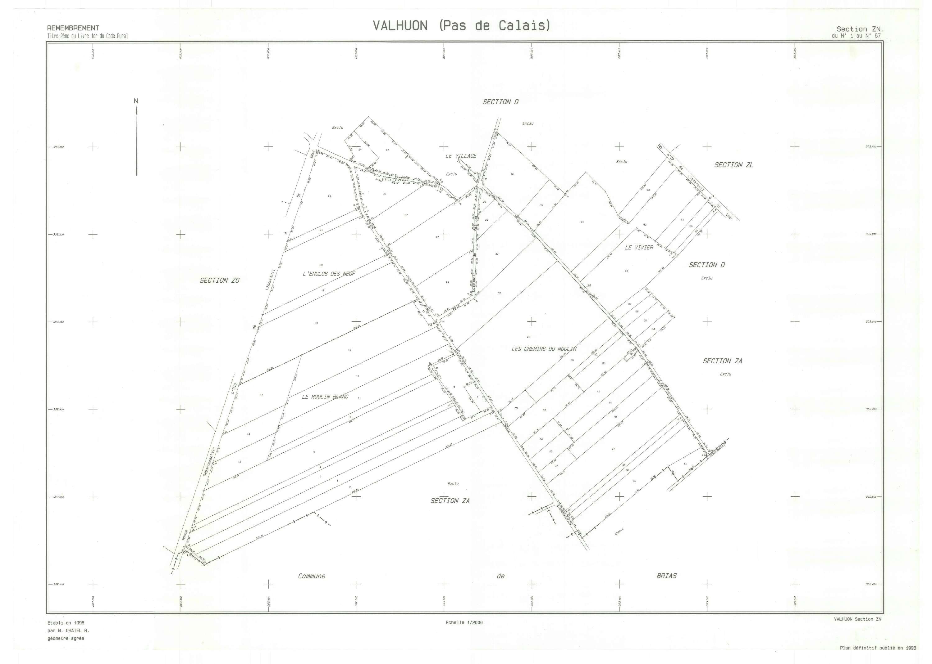 Valhuon - Plan de remembrement : section ZN.