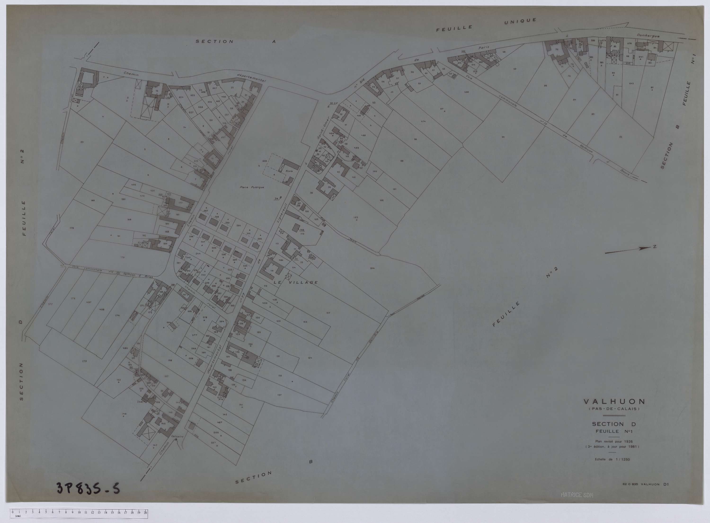 Valhuon - Section D, feuille 1.