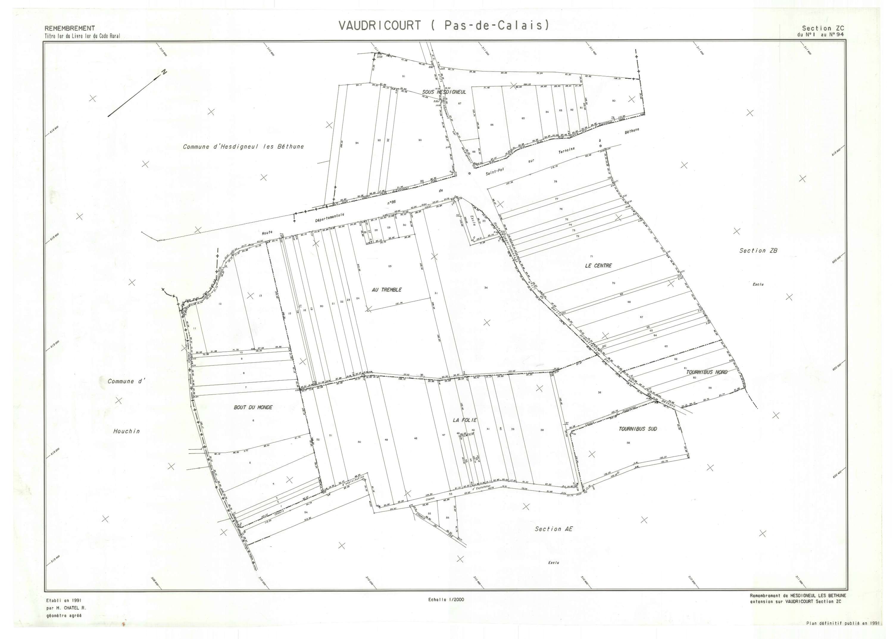 Vaudricourt - Plan de remembrement : section ZC.
