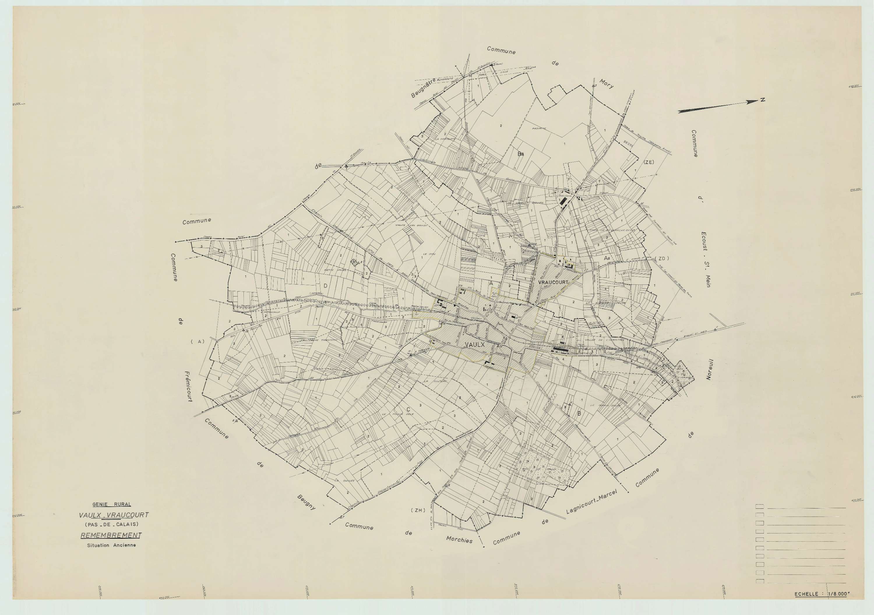 Vaulx - Plan cadastral : tableau d'assemblage antérieur au remembrement.