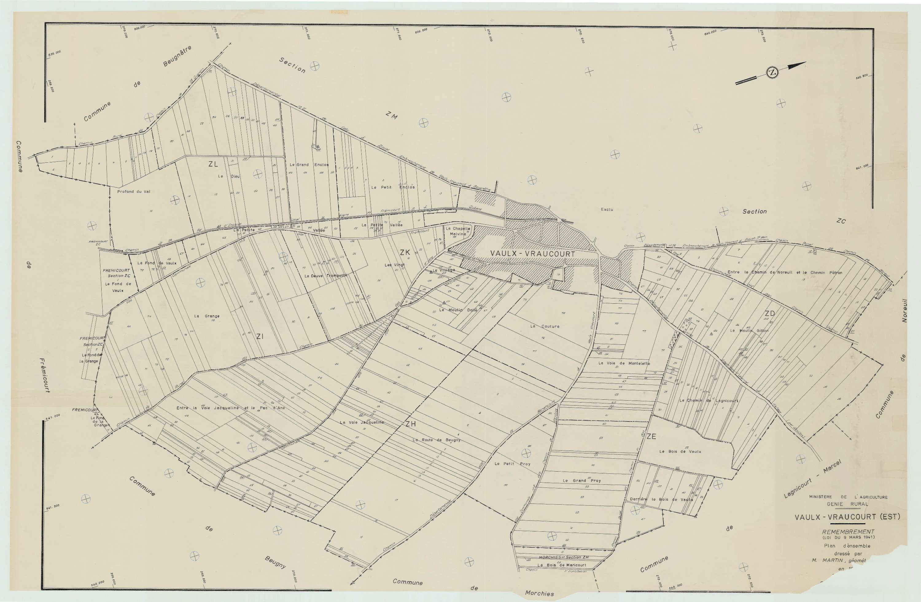 Vaulx - Plan cadastral : tableau d'assemblage postérieur au remembrement.