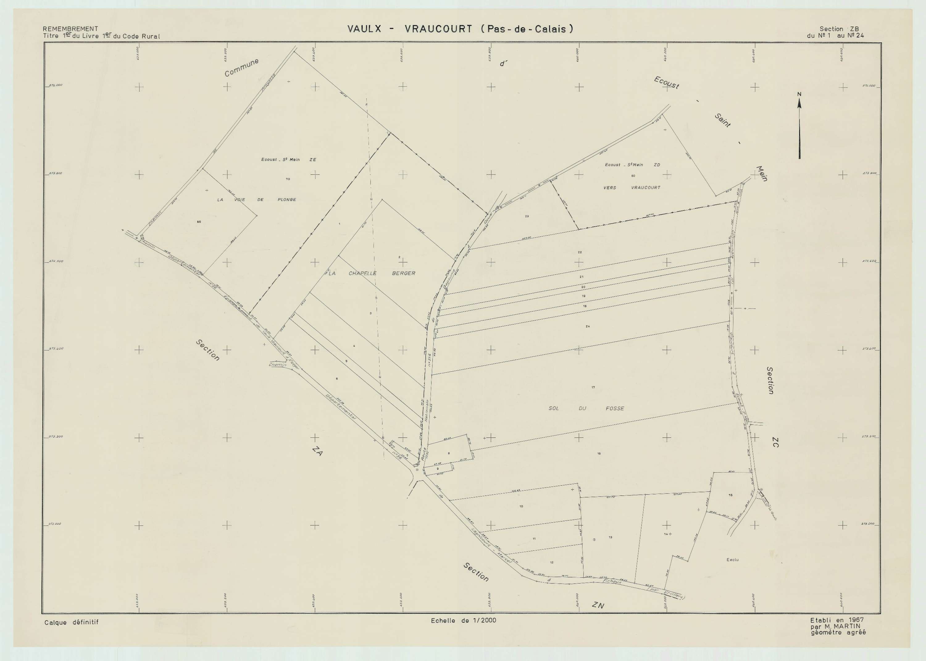 Vaulx-Vraucourt - Plan de remembrement : section ZB.
