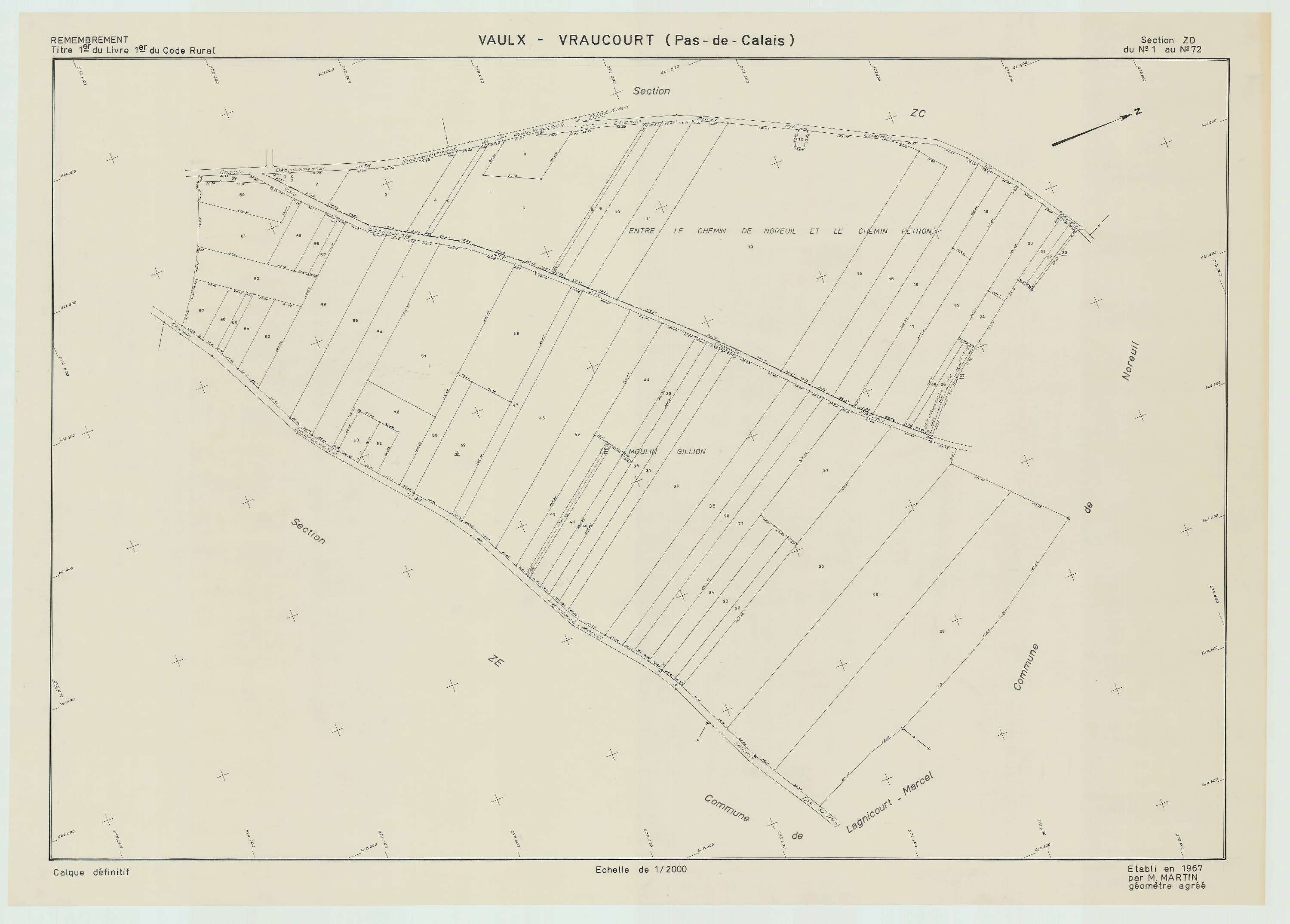 Vaulx-Vraucourt - Plan de remembrement : section ZD.